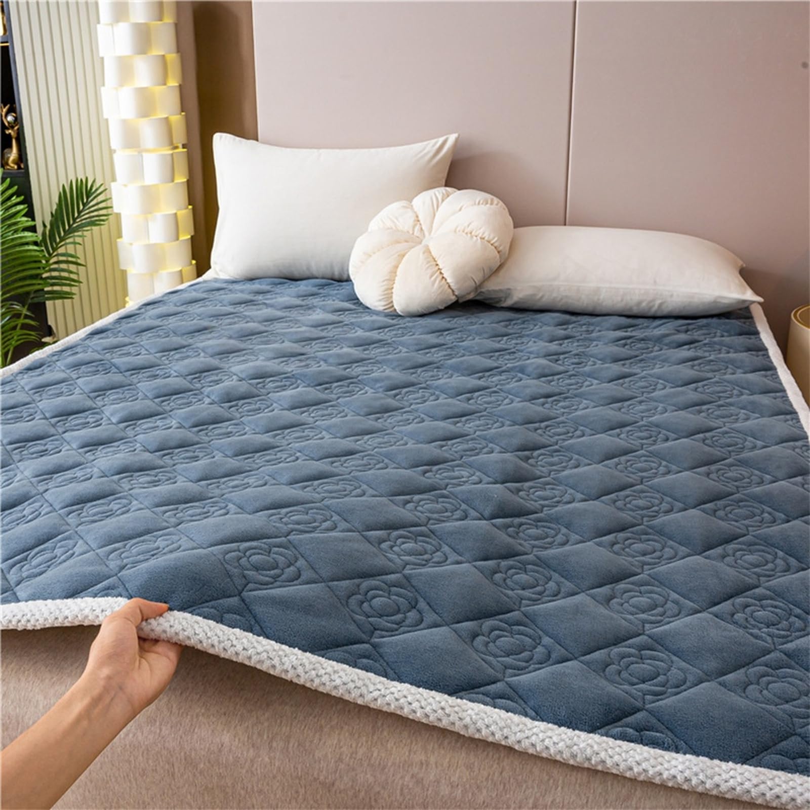 Matratzenschoner Fleece Mattress Protector 120 x 200 cm Gurt matratzenpolster, Atmungsaktiv und Geräuschlos, Ultraweiche Gebürstete Mikrofaser, Waschmaschinenfest Grau