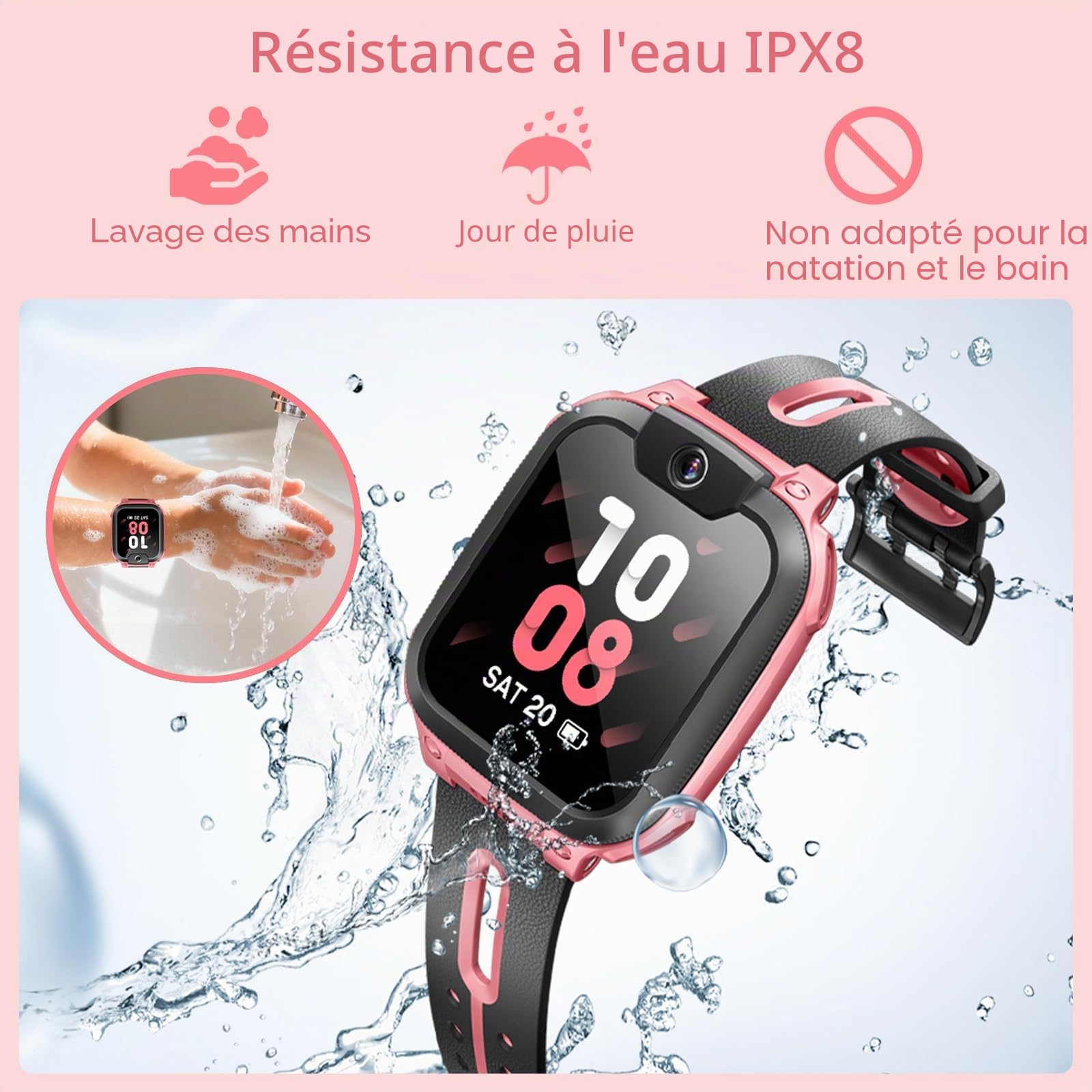 imoo Z1 Smartwatch Enfant Fille, Montre Connectée pour Filles avec Appels Vidéo & Téléphone Autonomie Longue, Montre Enfant Tracker GPS, Résistant à l'eau IPX8 (Z1, Rose)