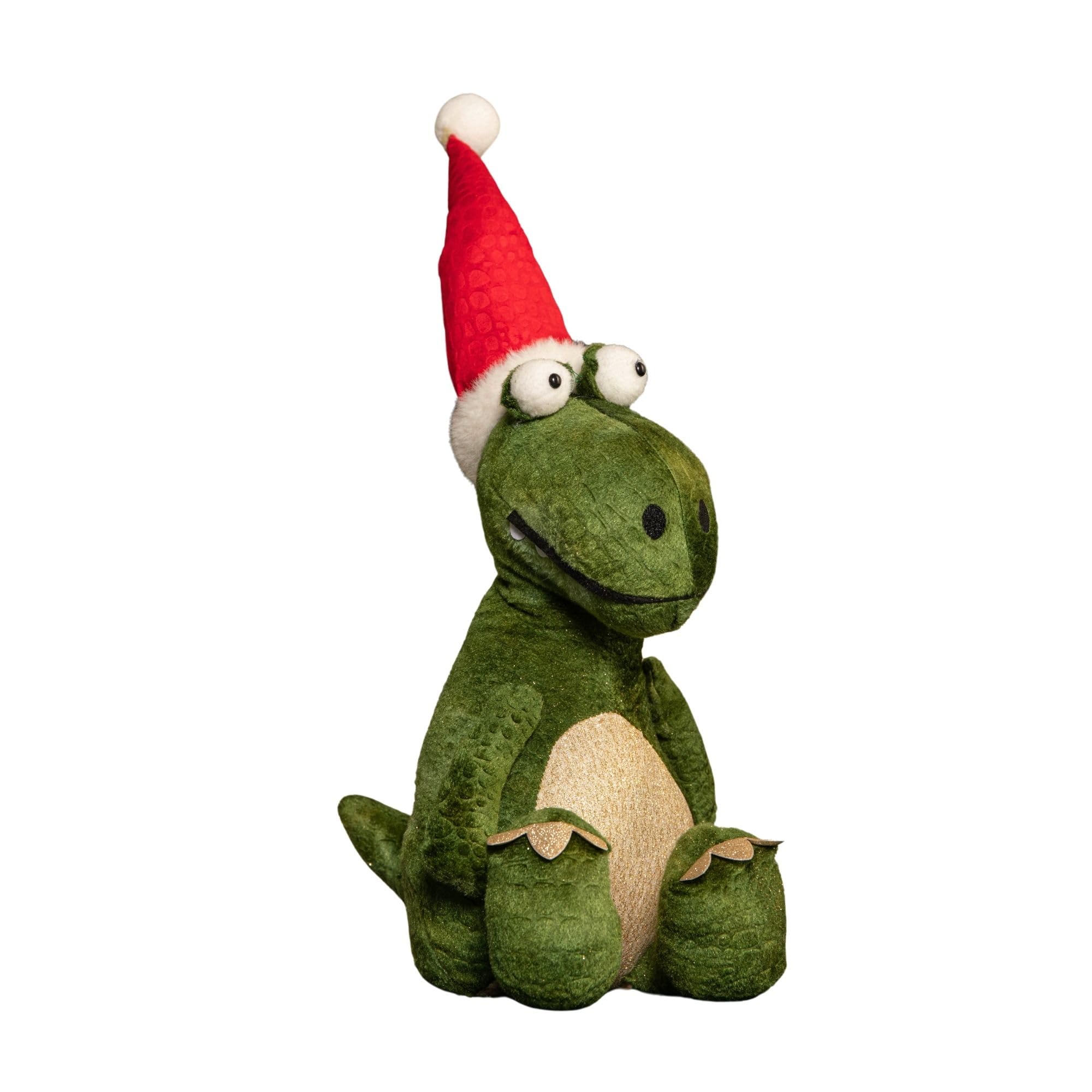 Samuel Alexander Green 48Cm Sitting Christmas Dinosaur With Santa Hat