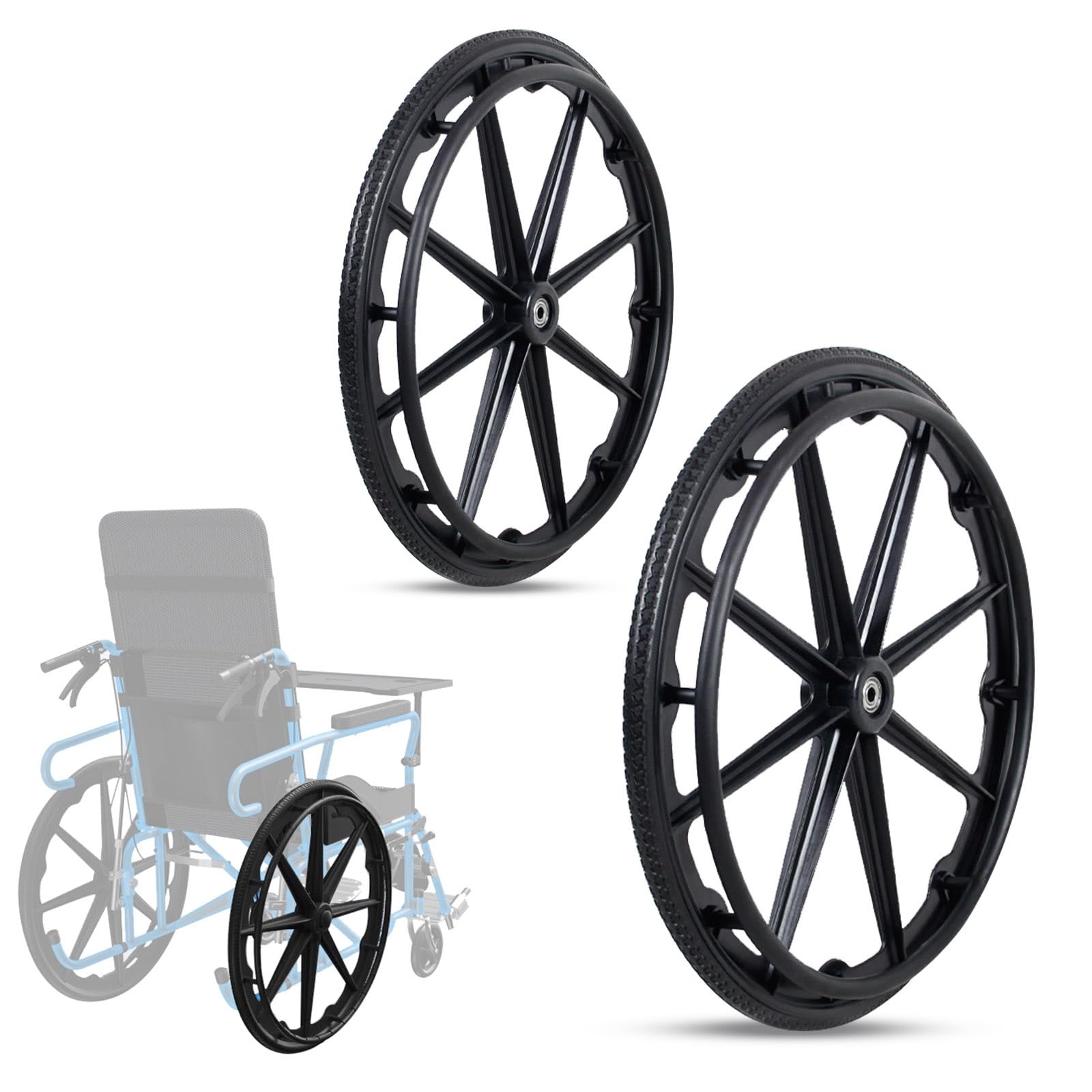 WORDFUN Rueda Trasera De Repuesto para Sillas De Ruedas, Resistente Al Desgaste Antideslizante Uso Duradero, Accesorios Reemplazo para Sillas De Ruedas, Rueda Maciza De 20 22 24 Pulgadas, 2 Piezas