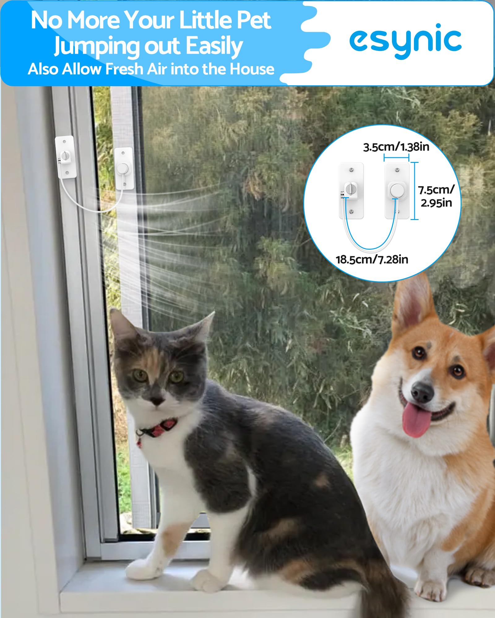 eSynic Fenstersicherungen, kein Bohren, UPVC-Fenstersicherung, haftend, stark, nicht abfärbend, selbstklebend, 2 Befestigungsmöglichkeiten, Fenstersicherheitsschlösser für Kinder und Katzen,