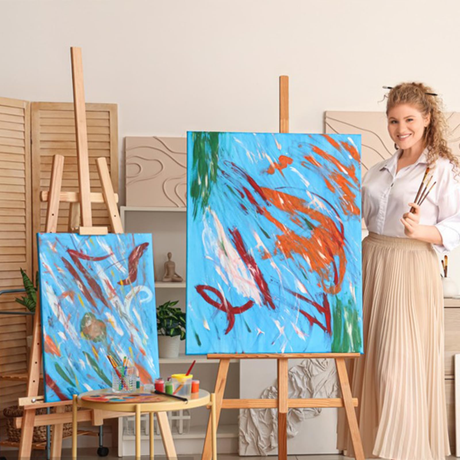 Koncci Płótno do malowania, 4 sztuki blejtramu 59 x 80 cm, 280 g/m² potrójnie zagruntowane płótno bawełniane, płótna do farb akrylowych, akwareli, oleju, gwaszu