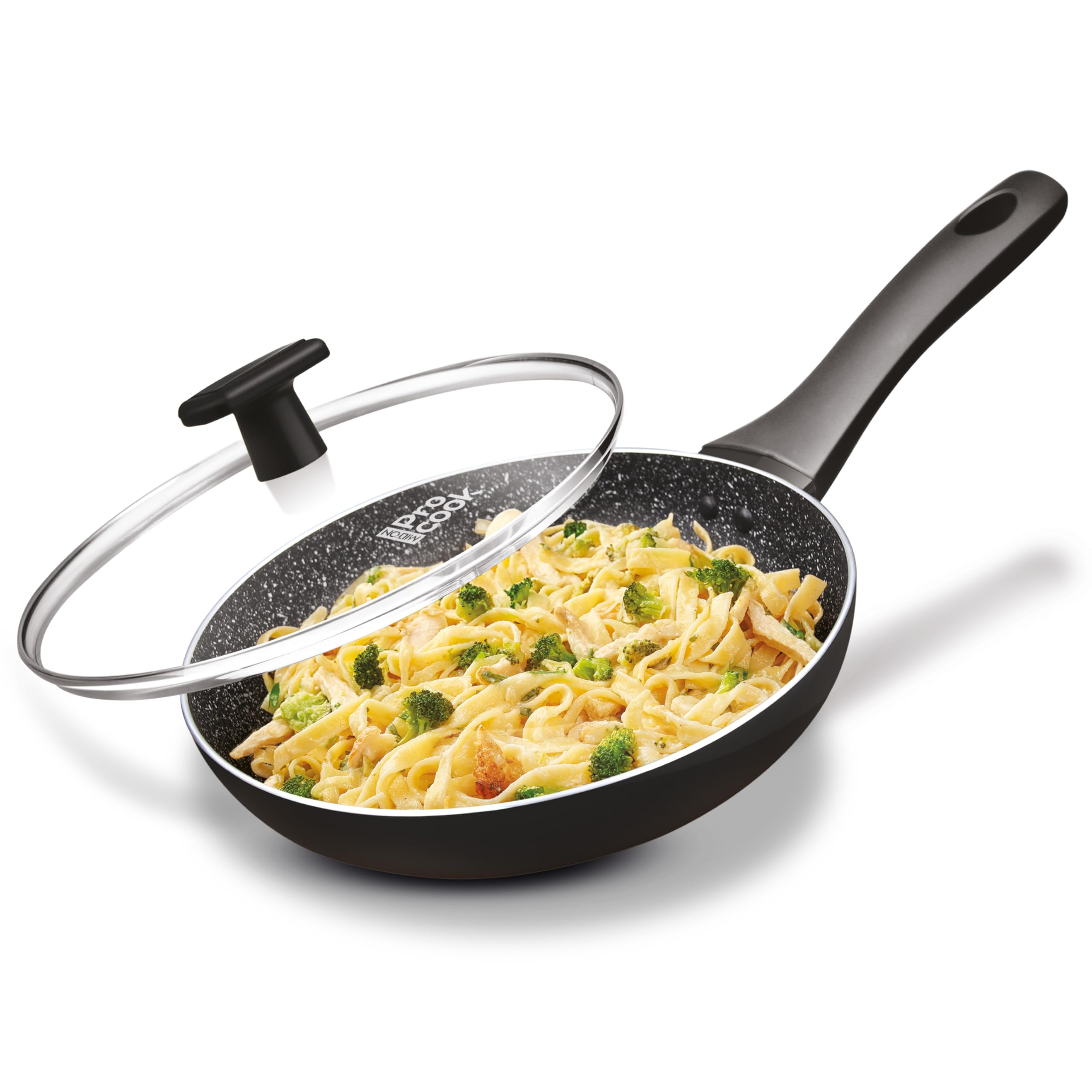 Milton Pro Cook Induction Cookware & Gas Stove Friendly Granito Fry Pan with Glass Lid 26cm | Frying Pan for Stir Fry | Omelette Pan | Fish Fry Pan | Non-Stick Cookware | 2 Years Warranty | Black