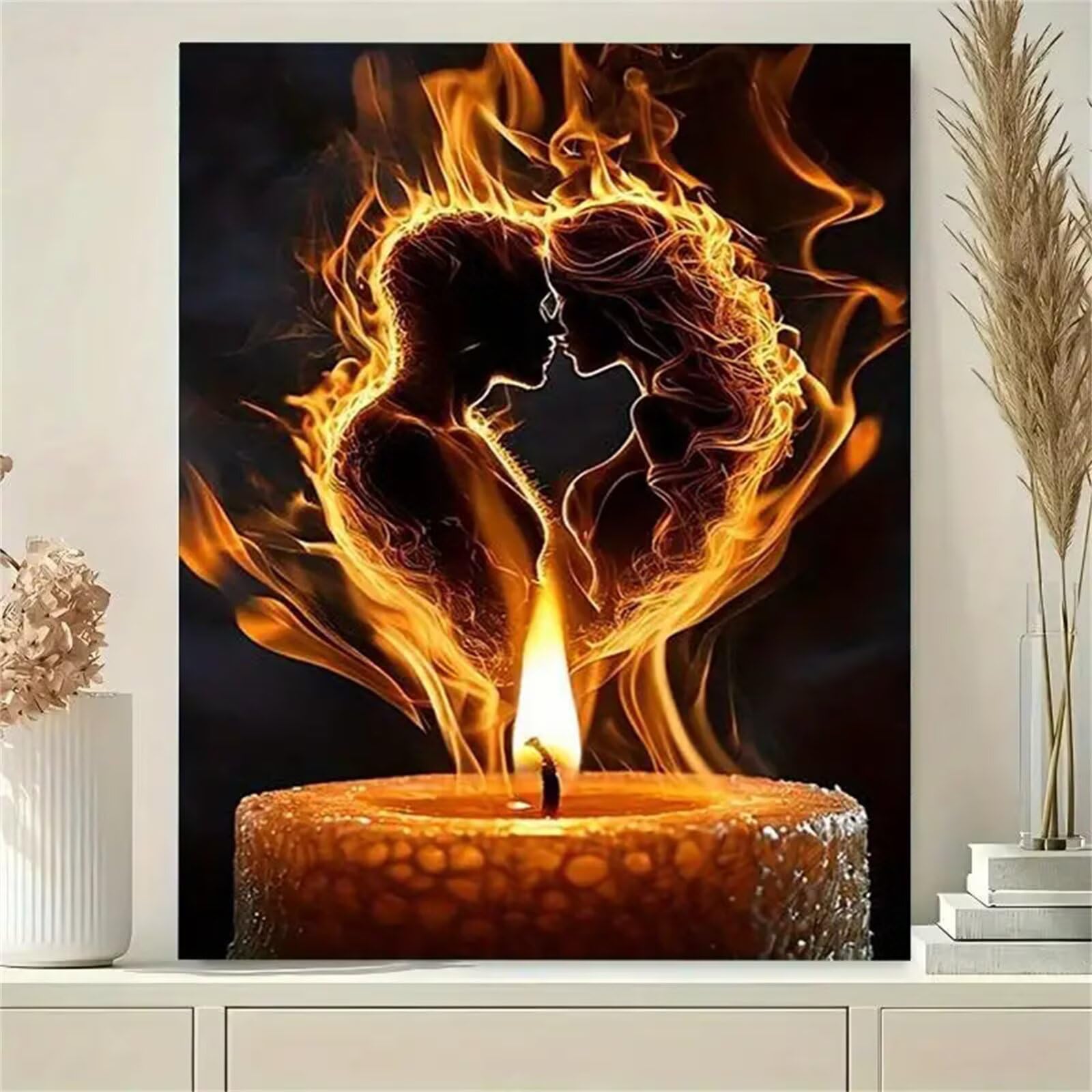 Yoonqun Pintar por Numeros para Adultos,con marco Paint by Numbers Kit DIY Cuadros Pintura al óleo de Lienzo con pigmento acrílico y pinceles para Hogar Decor Amantes de la llama de la vela,50x65 cm