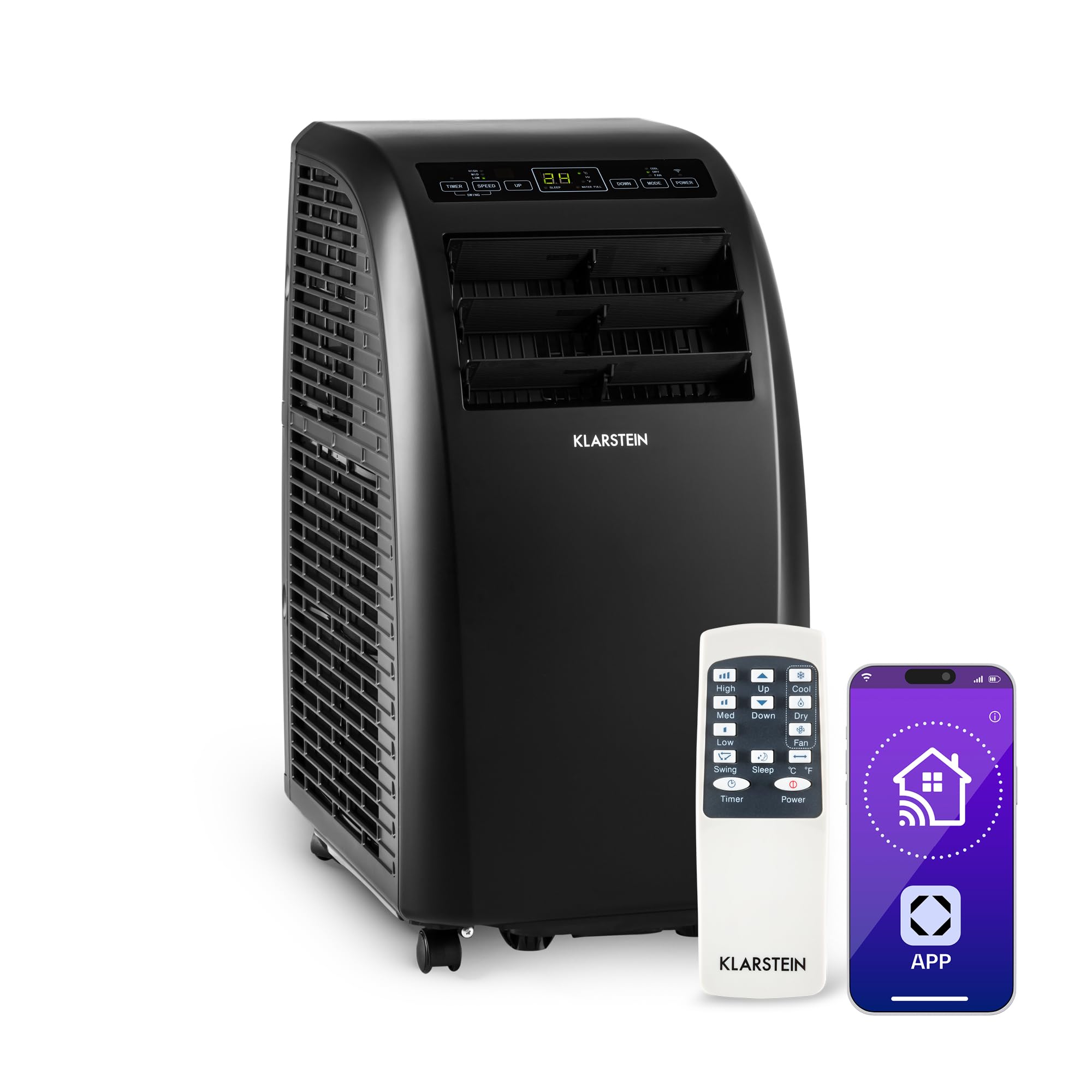 Klarstein Portable Air Conditioner, 4-in-1 Cooling Air Conditioning Unit for Home & Offices, AC with Night Mode, Dehumidifier & Ventilator, Low Consumption Smart Aircon, Portable AC Unit, 10000 BTU