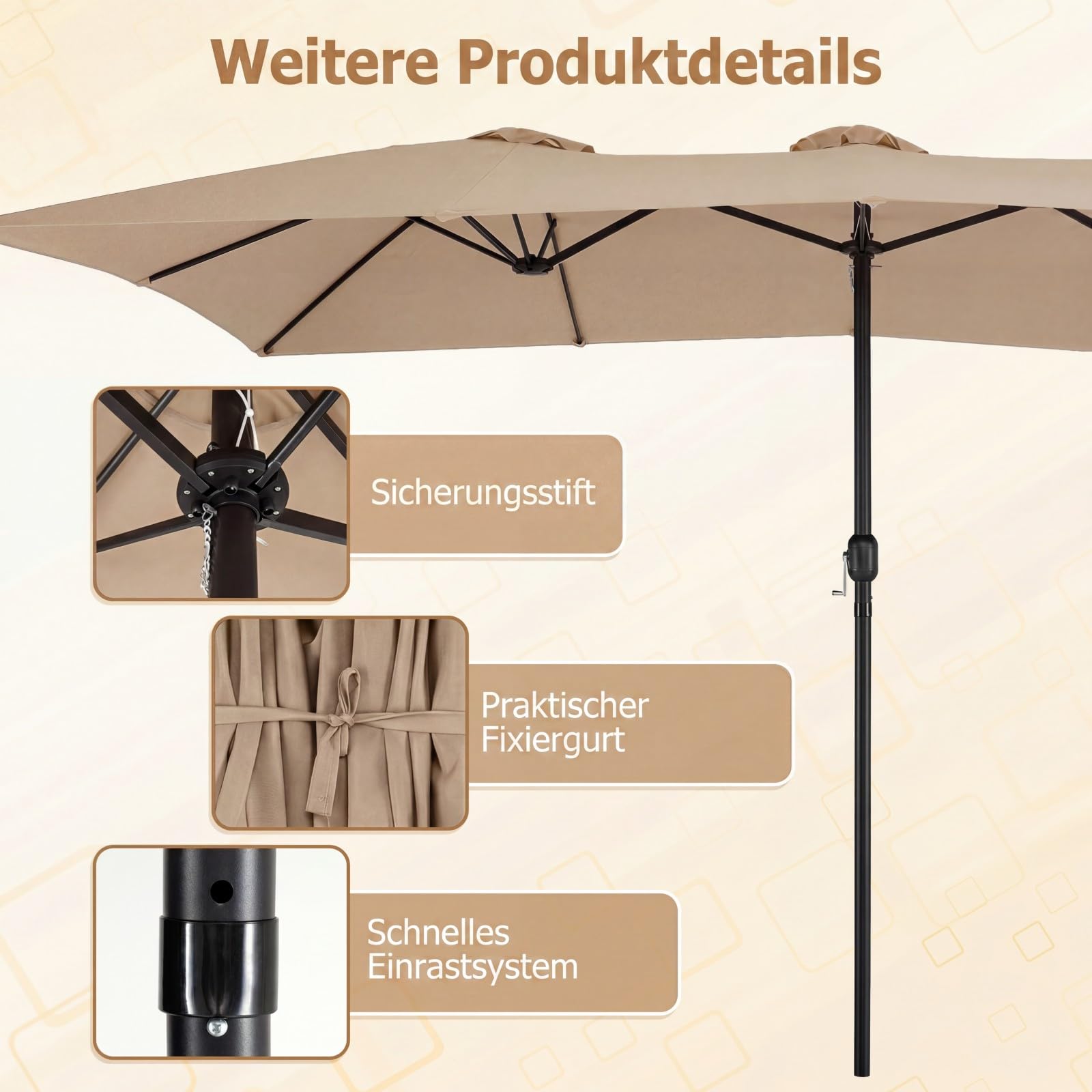 COSTWAY Podwójny parasol przeciwsłoneczny, 426 x 265 cm, prostokątny, ochrona przed promieniowaniem UV, parasol ogrodowy, duży XXL, parasol tarasowy z korbą, parasol na basen, taras, do ogrodu