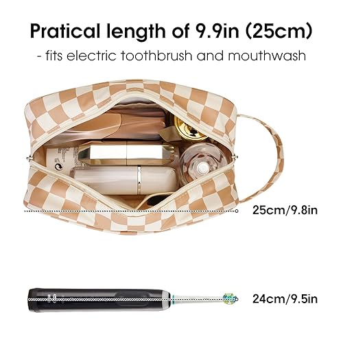 Miniatura 2 de Narwey Neceser de viaje para mujer, kit de maquillaje para viaje, organizador de artículos de tocador, accesorios y cosméticos (tablero de ajedrez