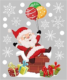 Adesivos de Parede Papai Noel | A janela do balão da porta da sala do floco de neve de Papai Noel adere-se adesivos | Decalques de Papai Noel de floco de neve de férias para artigos de festa Linshesf