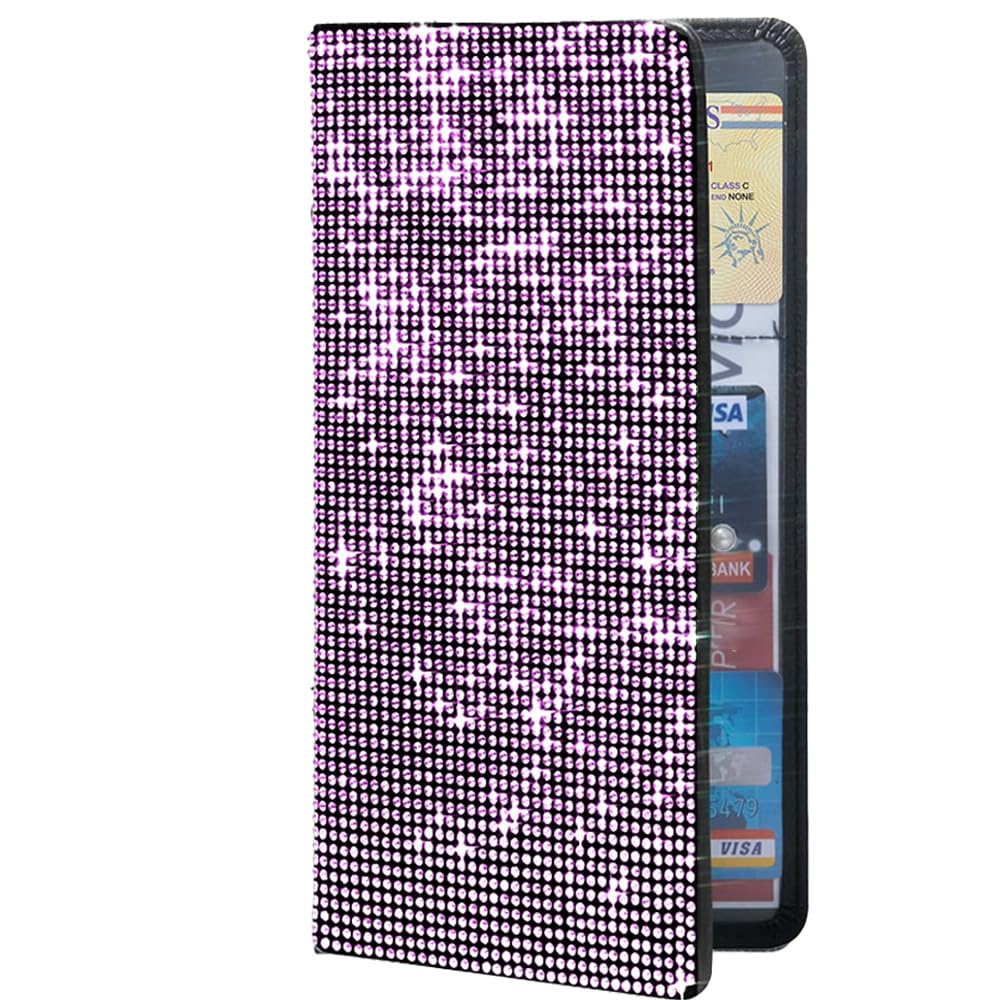MINGZAIQIPEI Bling Diamond Car Registration and Insurance Holder, Premium Leather Insurance Registration Holder,Wallet Accessories Case, Driver