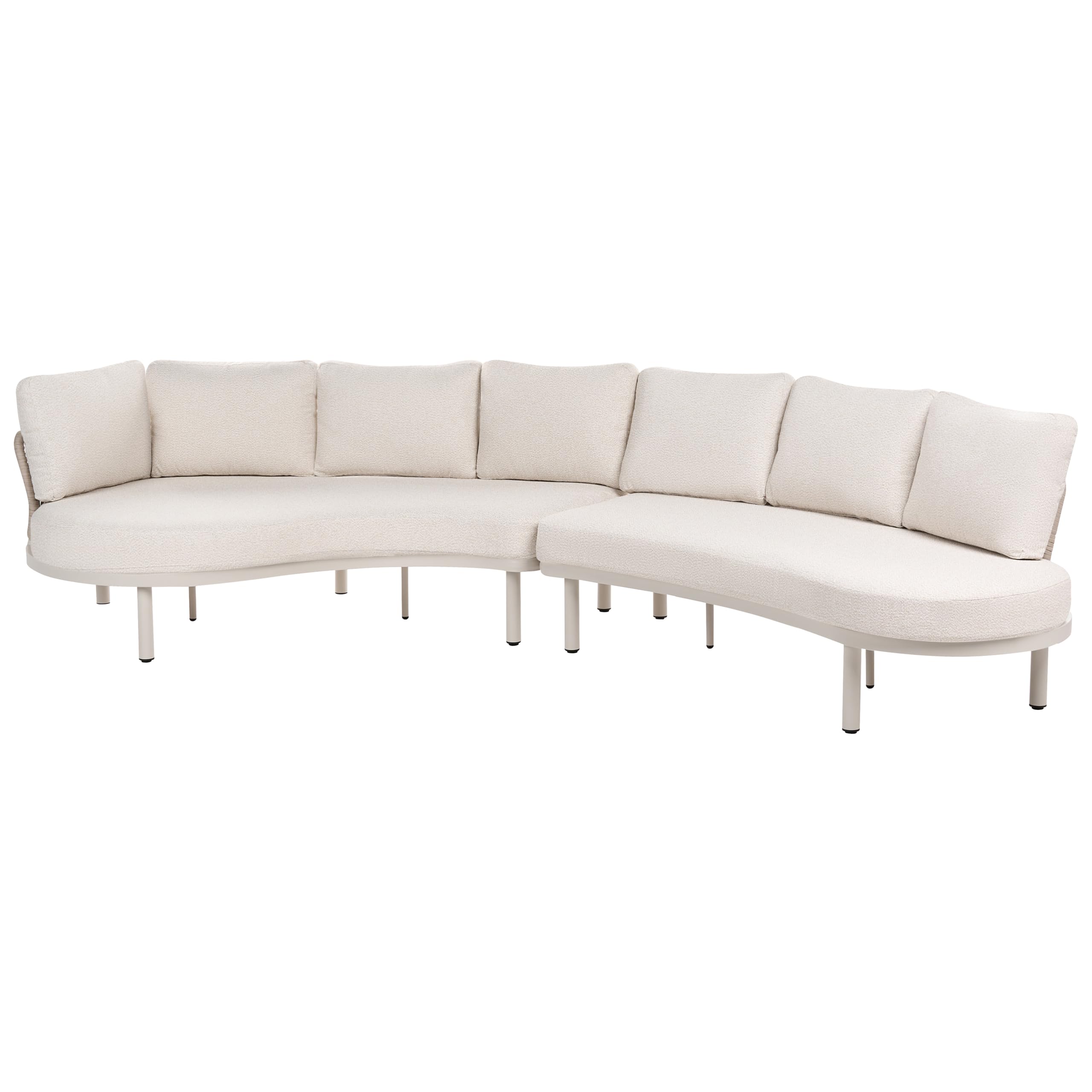 Zestaw ogrodowy 6-osobowy zaokrąglona sofa modułowa i stolik metalowa rama blat ze szkła hartowanego beżowy Oriolo