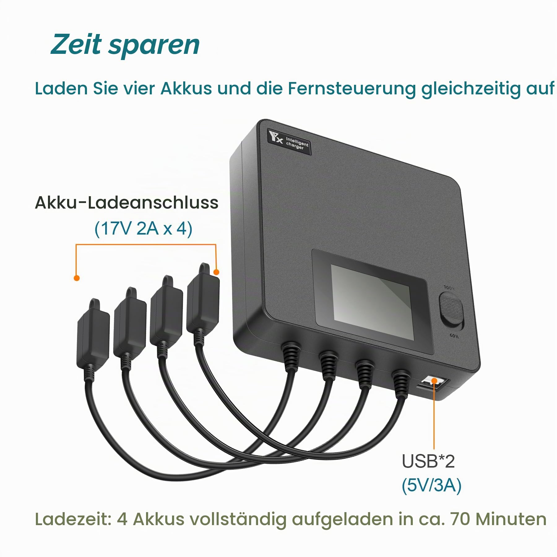 LCD Parallel Akku Ladegerät für DJI Avata 2 Drohne,6 in 1 Akkuladestation,Charger Hub,Display Charging Zubehör