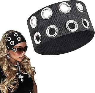 Kadın içi boş delikli elastik alın bandı Y2K kız Punk Grunge geniş saç bantları esnek gündelik saç aksesuarı