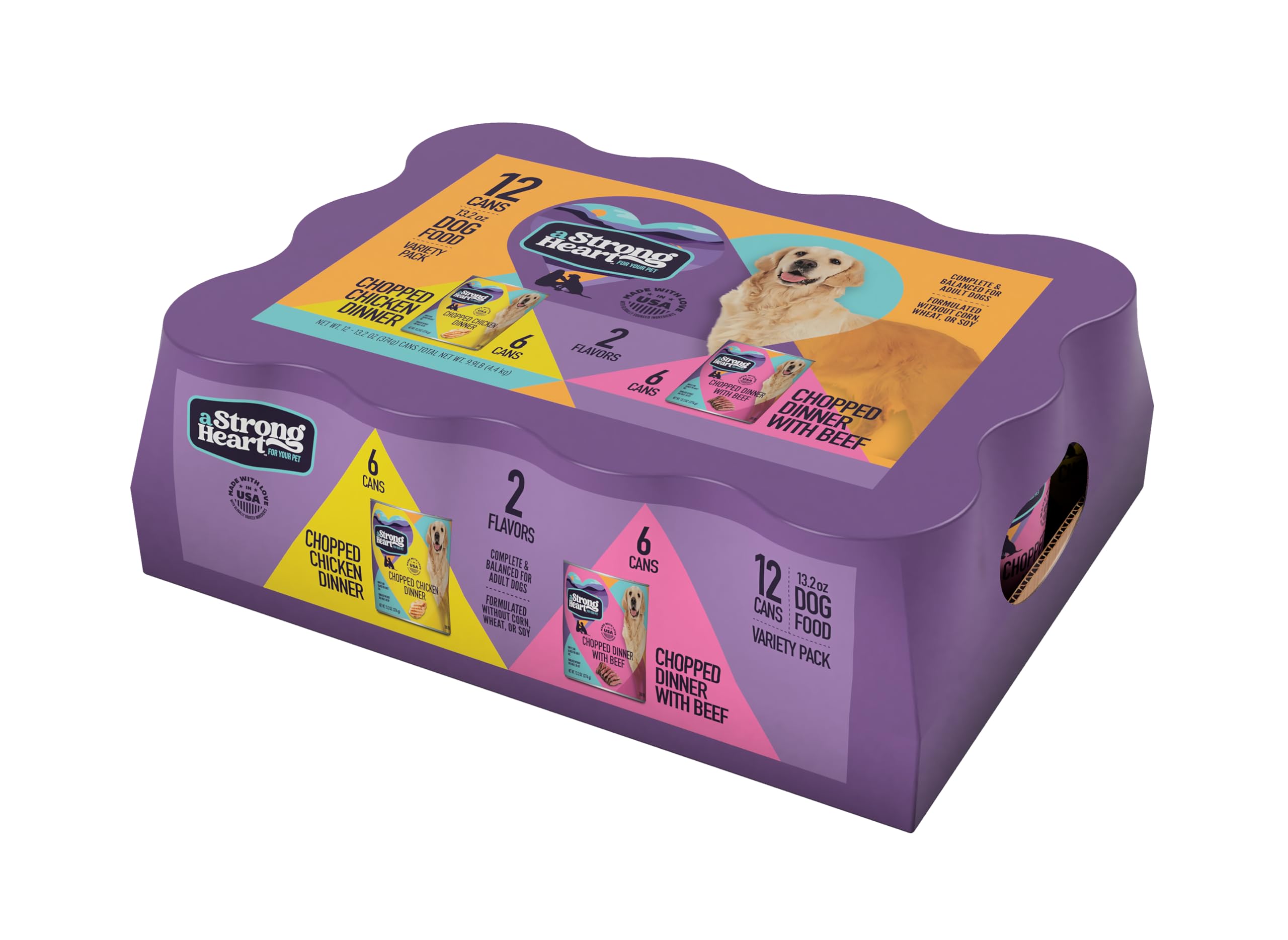 A Strong Heart Wet Dog Food, Chicken & Beef Variety Pack - 13.2 oz Cans (Pack of 12), Made in The USA with Real Chicken & Beef