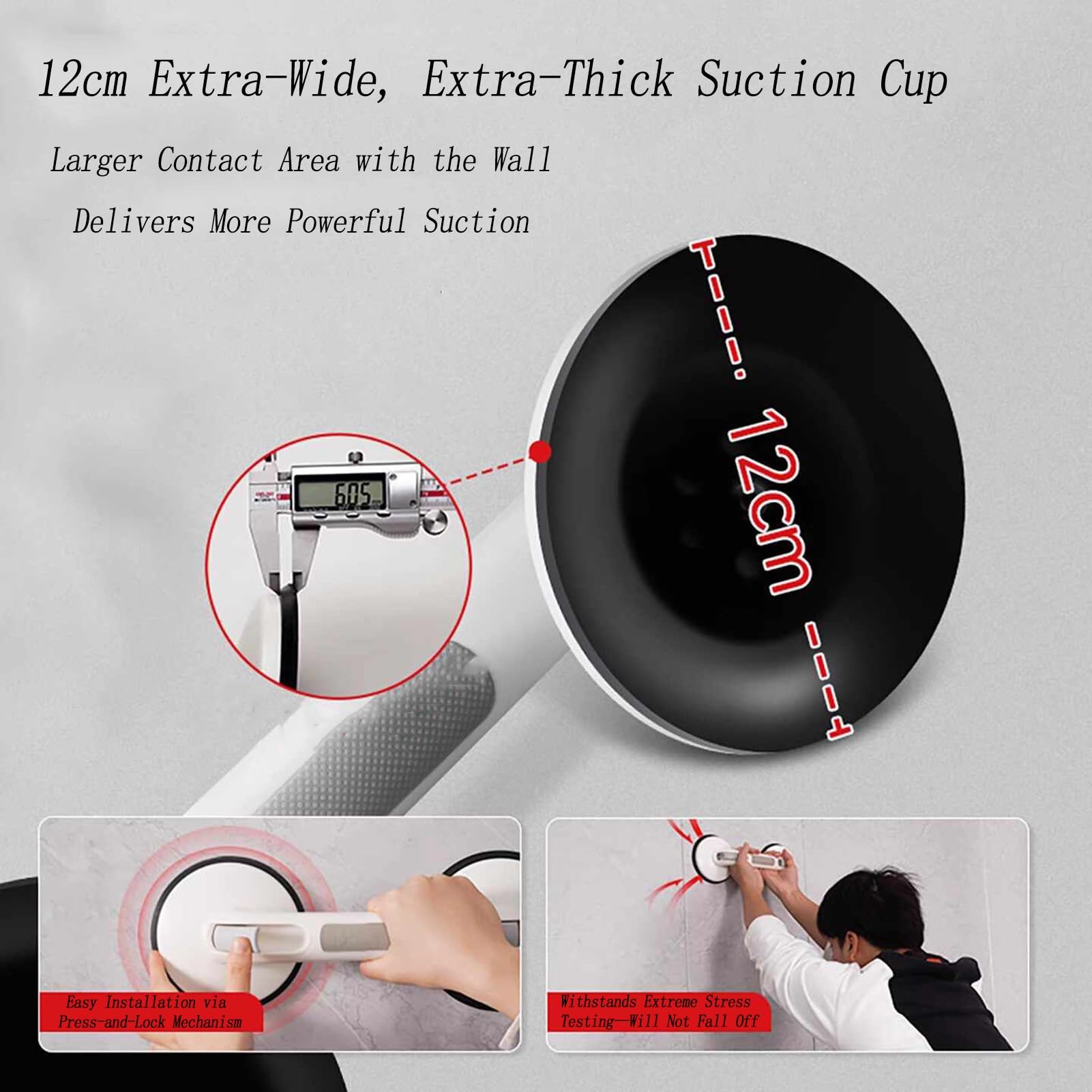 Barras de agarre antideslizantes con ventosa, adecuadas for baños, inodoros, bañeras y escaleras, ángulo ajustable(Black)