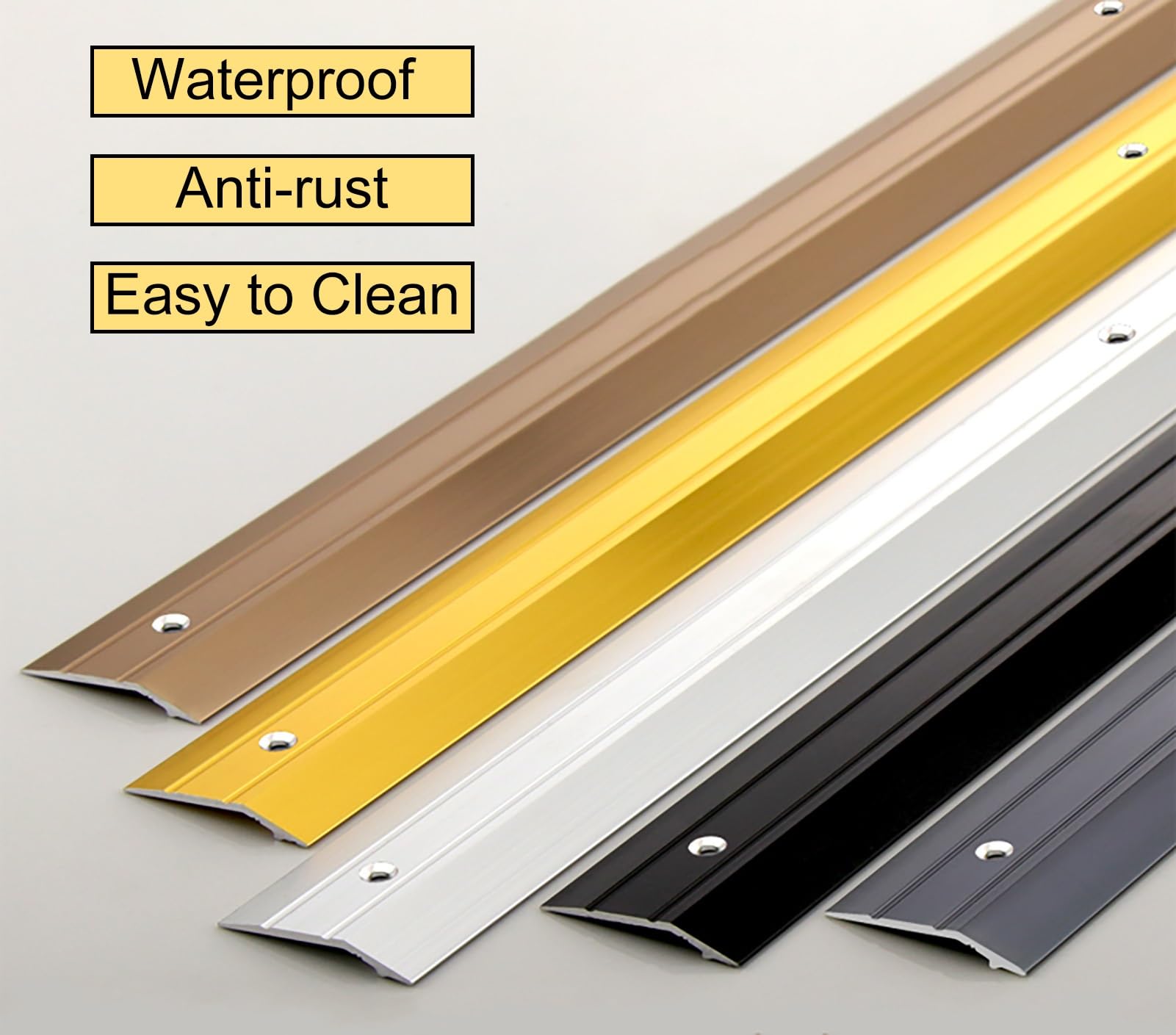 Cubrecantos Tira de Borde con Clavos de Tornillo, Protector de Borde de Alfombra, Barra de Transición de Aluminio del Piso Desigual de Las Puertas, Azulejos Vinilo Laminado Madera Brecha Cubierta (Co