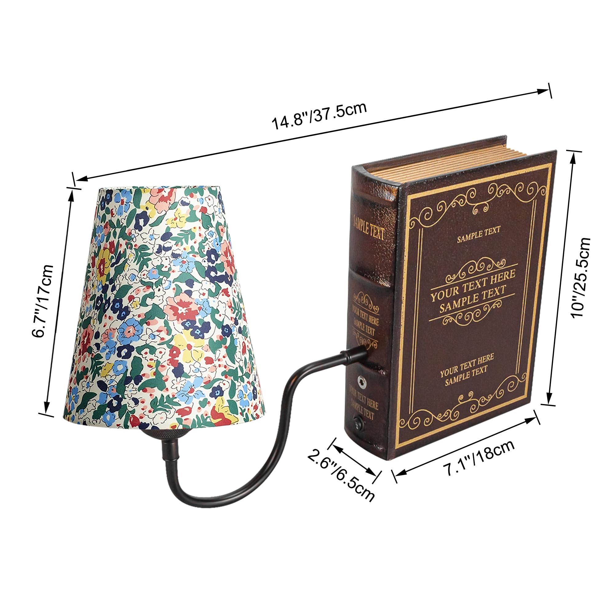 LED Buchlampe mit Fernbedienung, Vintage Dimmbar Nachttischlampe mit Stoffschirm 1xE27-Fassung, Wiederaufladbare Tischlampe Zeitschaltuhr für Nachttisch Beistelltisch DZ0365-DSH-X2