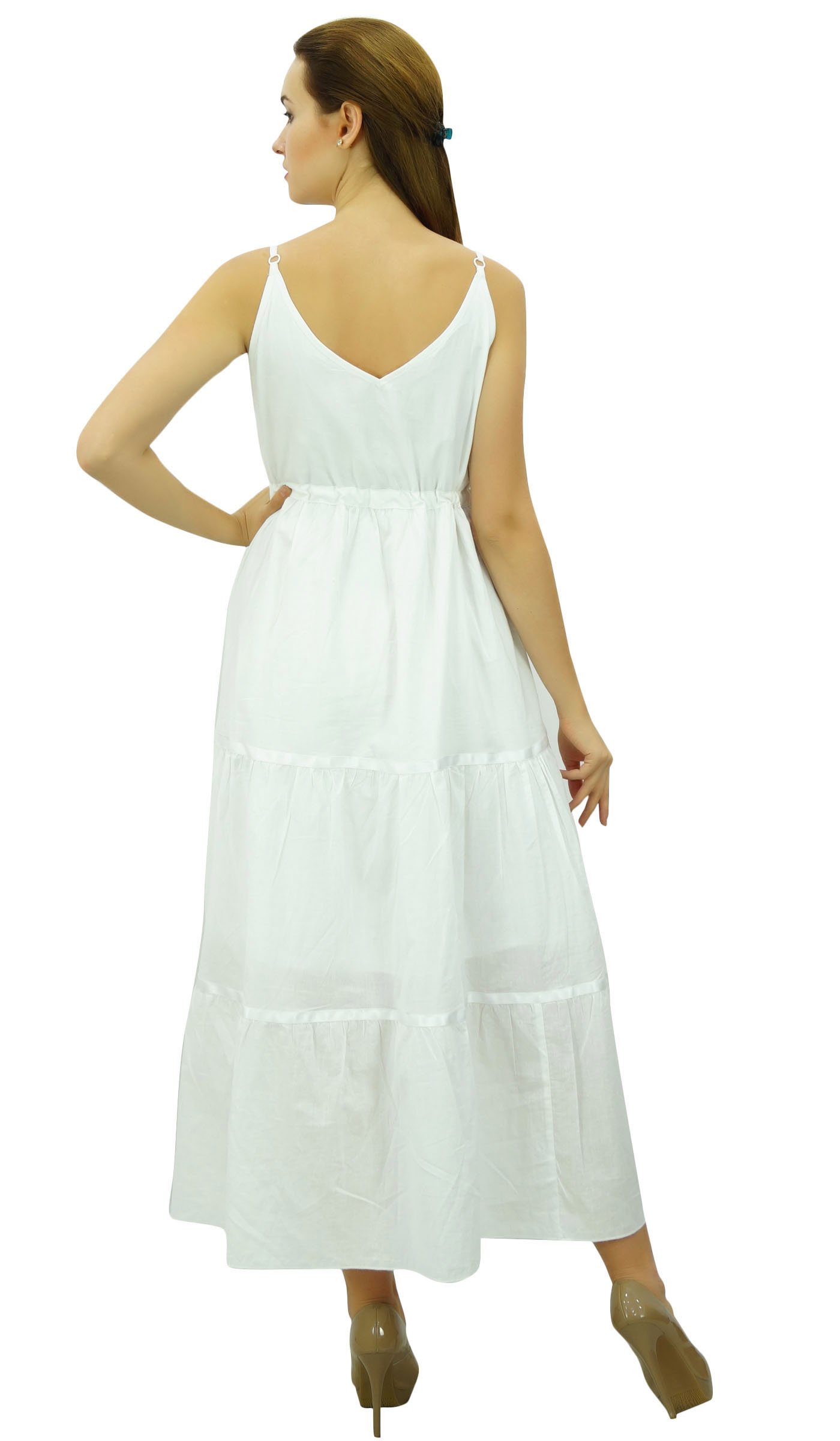 Bimba Robe Longue de Femmes Maxi Taille coulissée Spaghetti Strap Robes