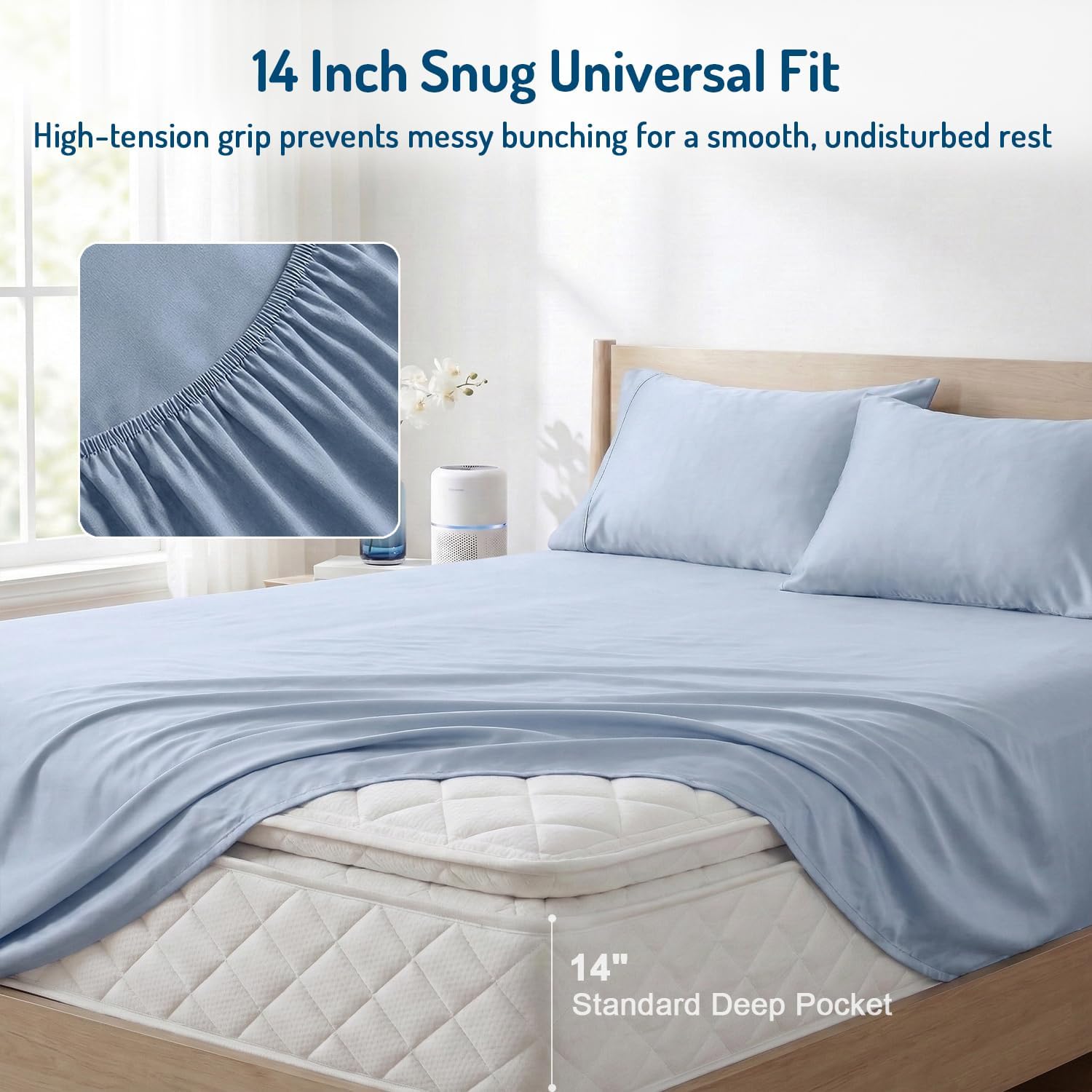Degrees of Comfort Coolmax® Cooling Bed Sheets Queen Size for Hot Sleepers, Moisture Wicking Sheet Set for Night Sweats, Deep Pocket, Ultra Soft, Cozy for All Seasons, Light Blue 4 Pieces