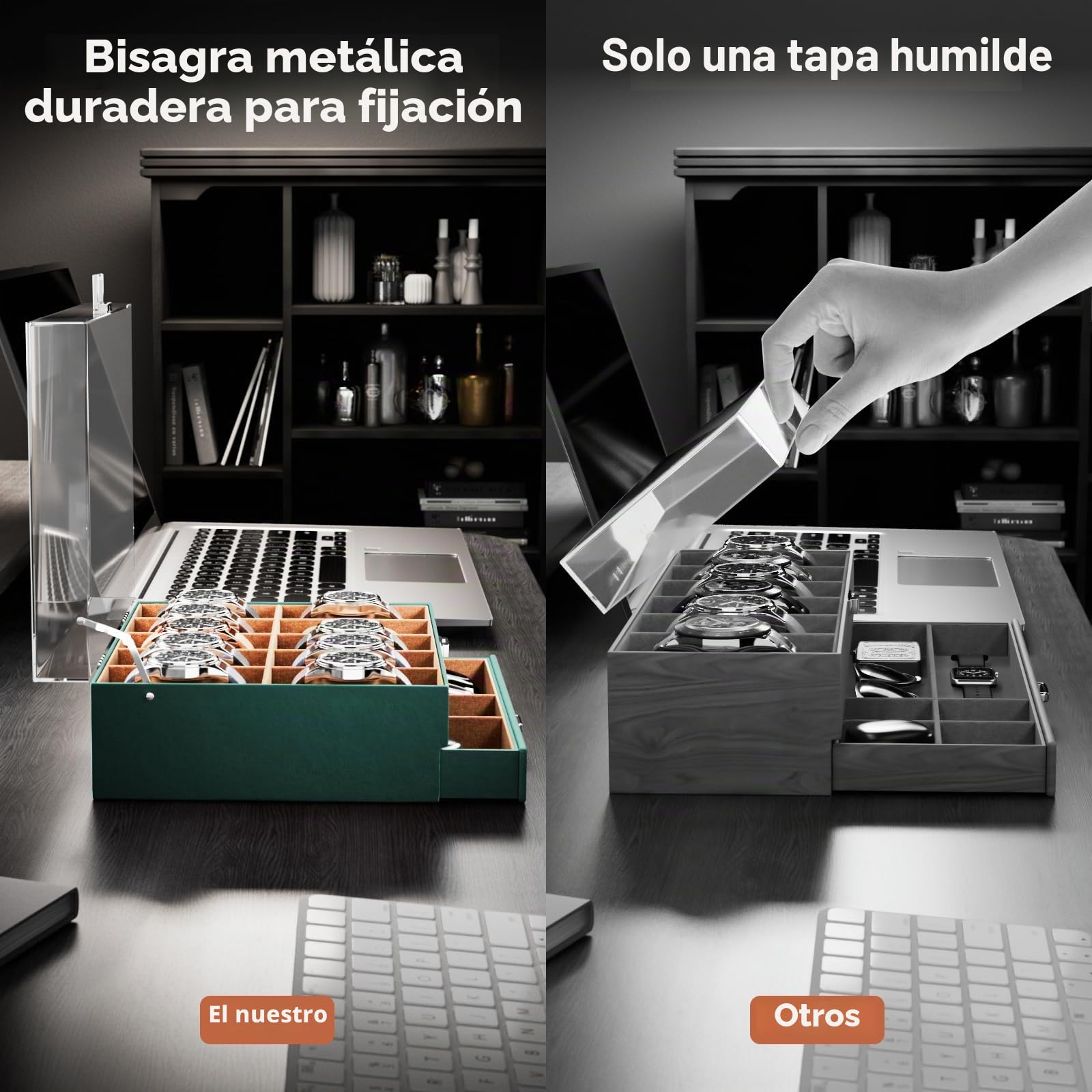 ProCase Caja para 10 Relojes, Organizador de Reloj Estuche de Relojes con Tapa de Cristal para Hombres -Verde