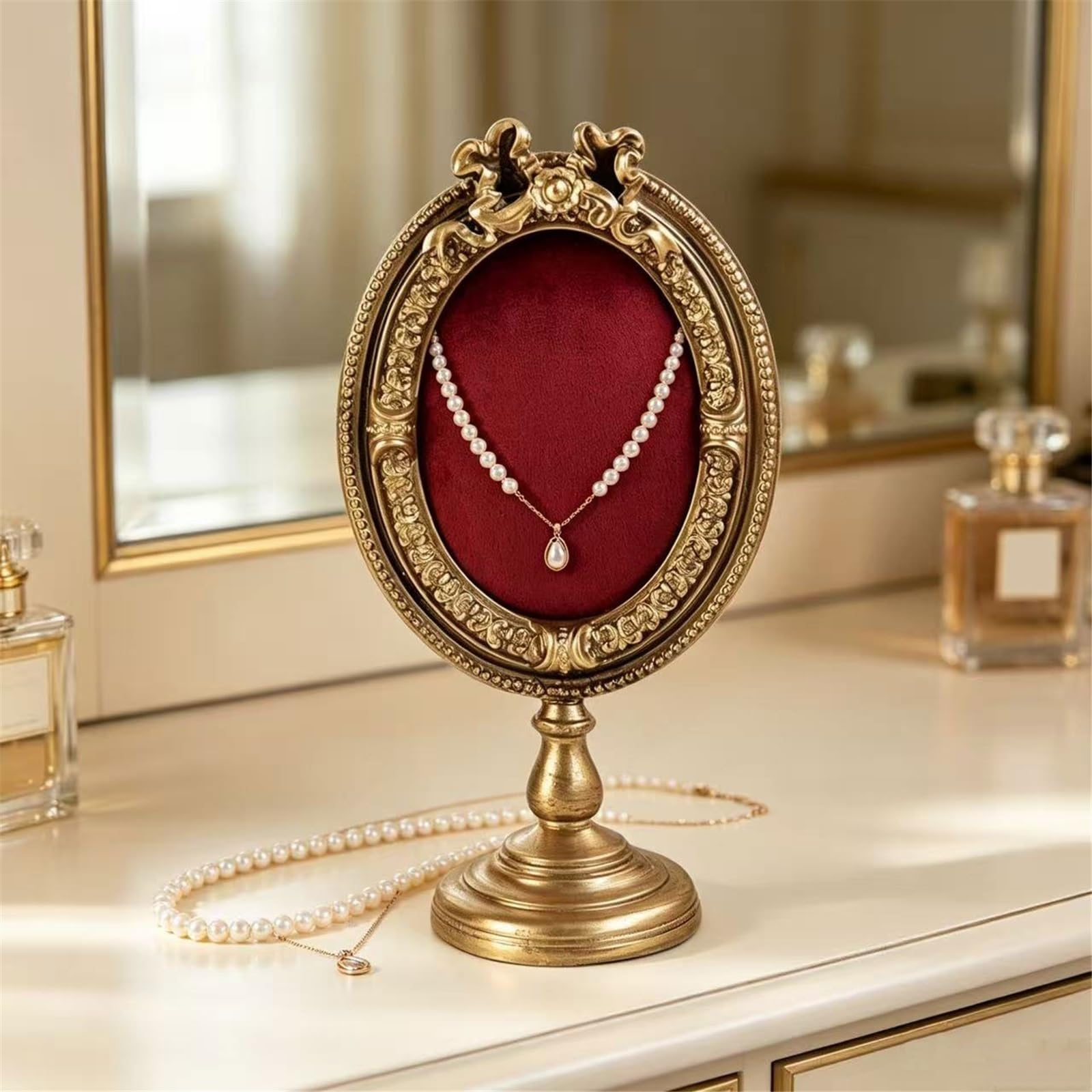 Estetyka Stojak na biżuterię z żywicy w stylu vintage aksamitem(Red)