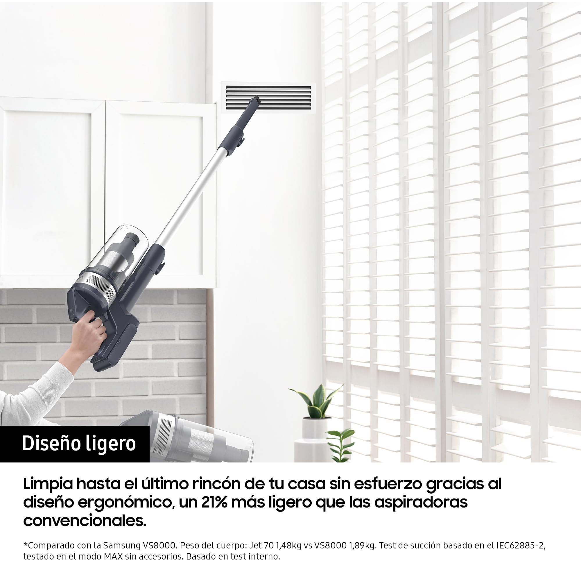 Samsung Aspiradora sin Cable Jet 75E Pet 200AW VS20B75AGR5/WA | Gran poder de succión, Con Cepillo para Mascotas, Sistema de filtración multicapa, Diseño ergonómico y ligero