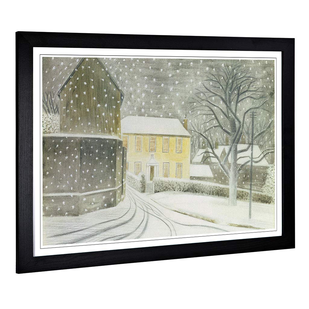 Big Box Art Framed Print of Eric Ravilious Halstead Road in Snow Design | Wall Art Picture | Home Decor for Kitchen, Living Room, Bedroom, Hallway, Black, A2 / 24.5x18 Inch / 62x45cm