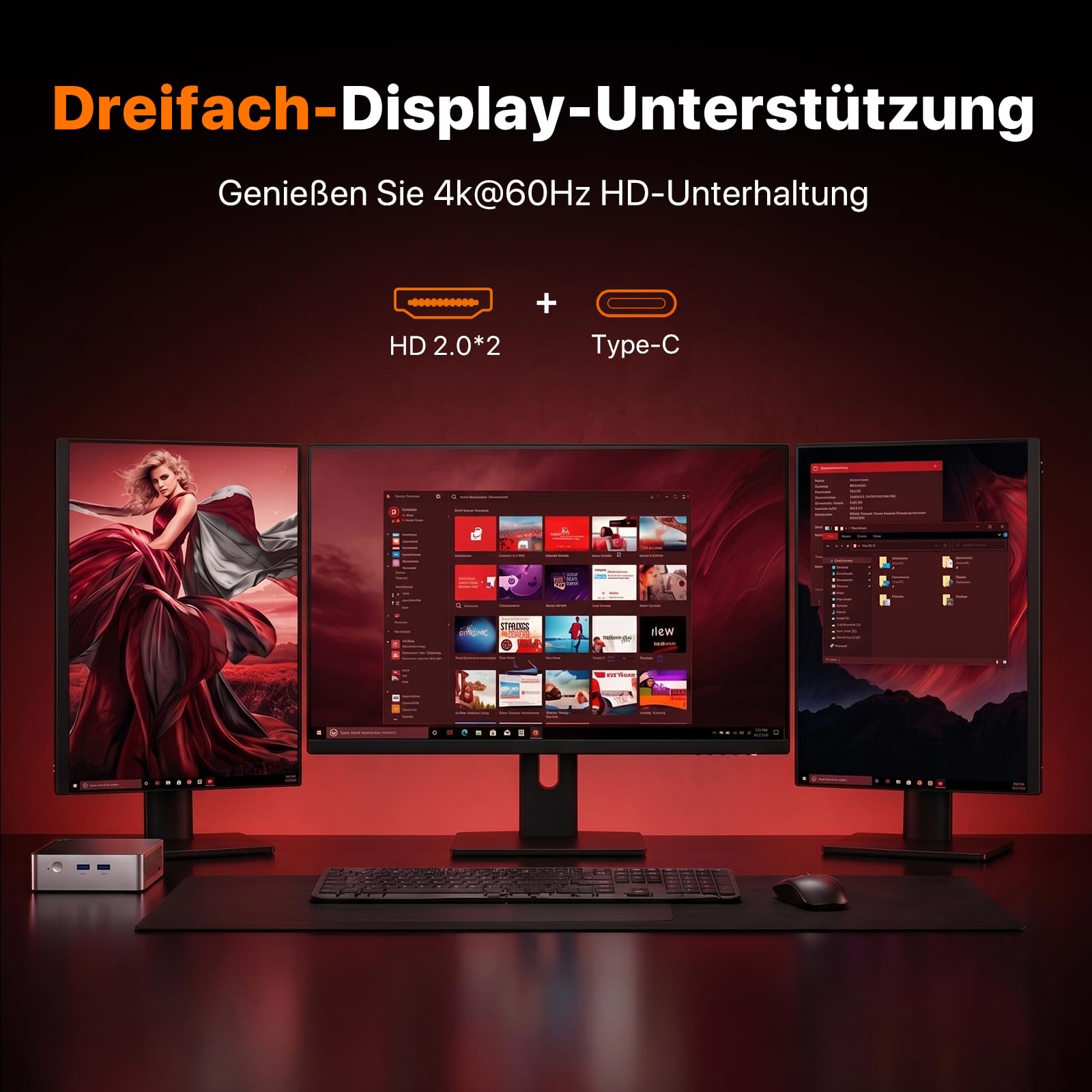 PELADN Mini PC AMD Ryzen 4300U bis zu 3,7 GHz, 8 GB DDR4 RAM, 256 GB SSD, Mini-Computer mit 4K/60Hz Triple-Display über Dual-HDMI und Type-C, WiFi 6, Bluetooth 5.3 für Büro und Homeoffice
