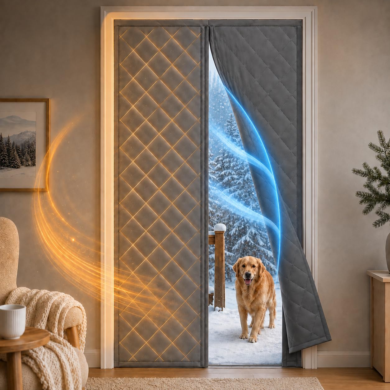 BONLACES Insulated Magnetic Door Curtain Triple-Layer Oxford