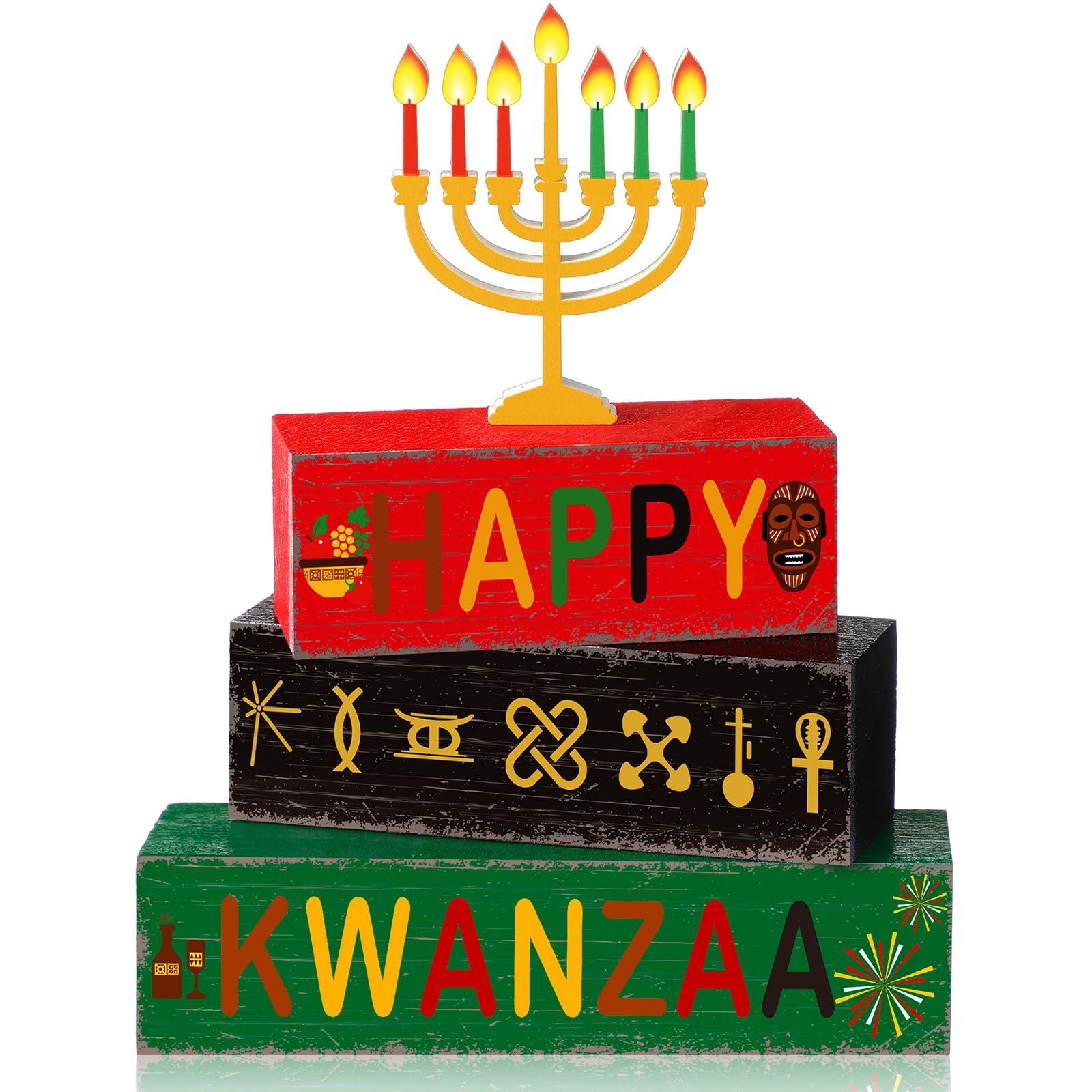 Geelin 4 Pcs Kwanzaa Wooden Table Decor African Heritage Tiered Tray Decor