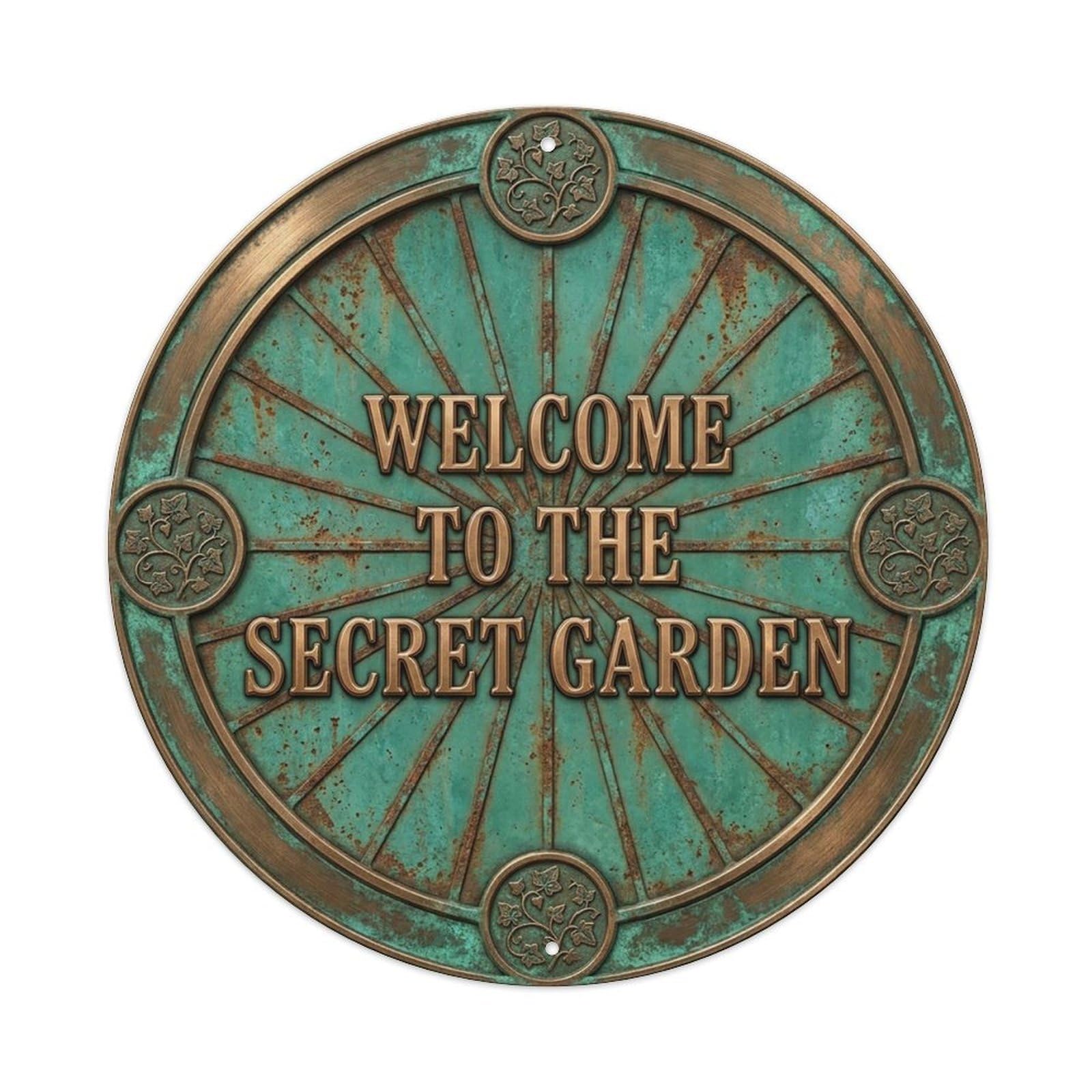 Vintage Welcome Secret Garden Botanical Brushed Metal Tin Sign