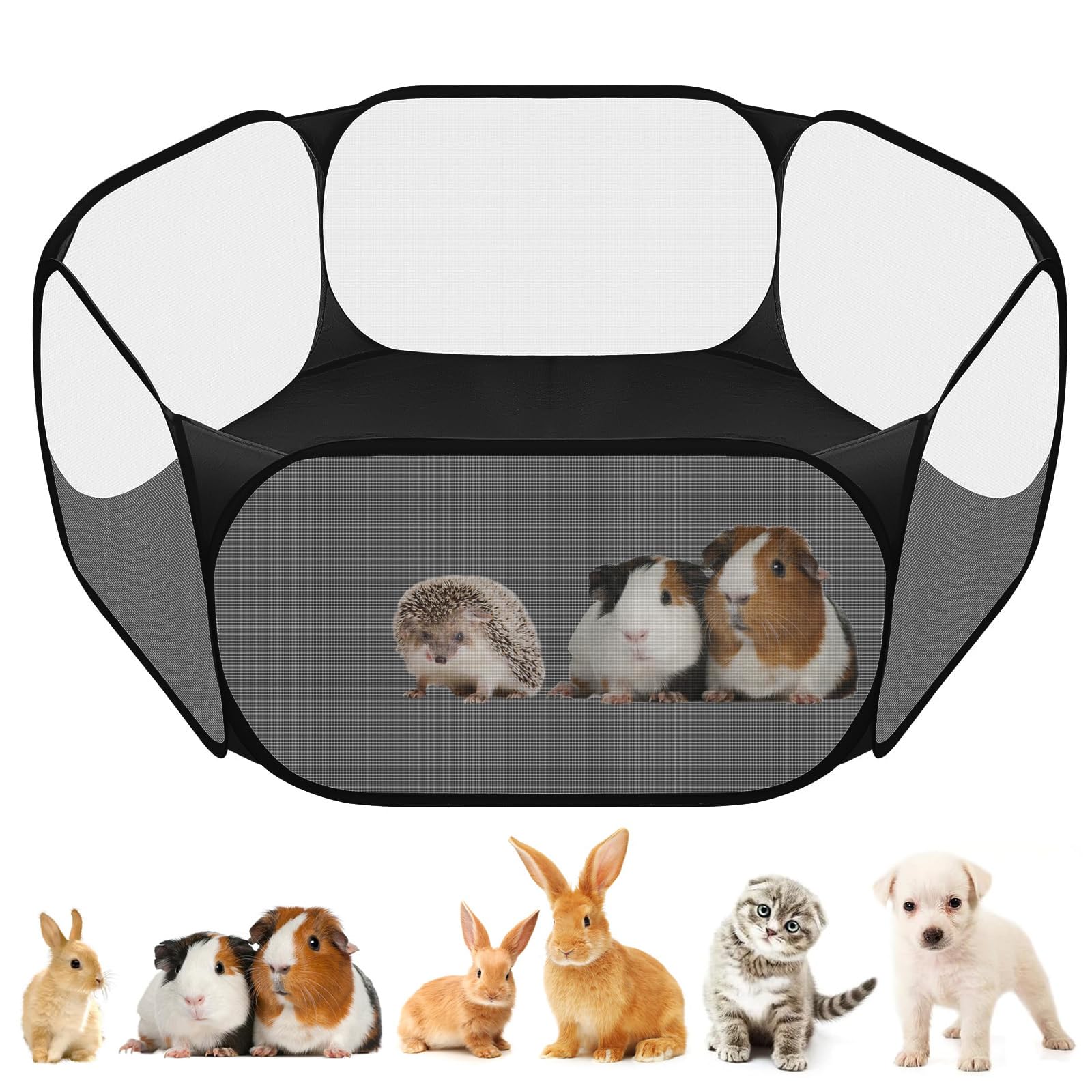 Small Animal Playpen Pop Up Pet Exercise Fence - Scratch-Resistant Oxford Fabric Cage Tent for Guinea Pigs Rabbits Hamsters Chinchillas, Portable Outdoor Indoor Play Pen for Small Dogs, 47" x 15"