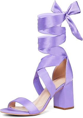 GENSHUO Womens Chunky High Heels Lace Up Strappy Block Sandals Open Toe Sexy Dress Heel Comfortable Prom Wedding Homecoming Party Graduation Shoes