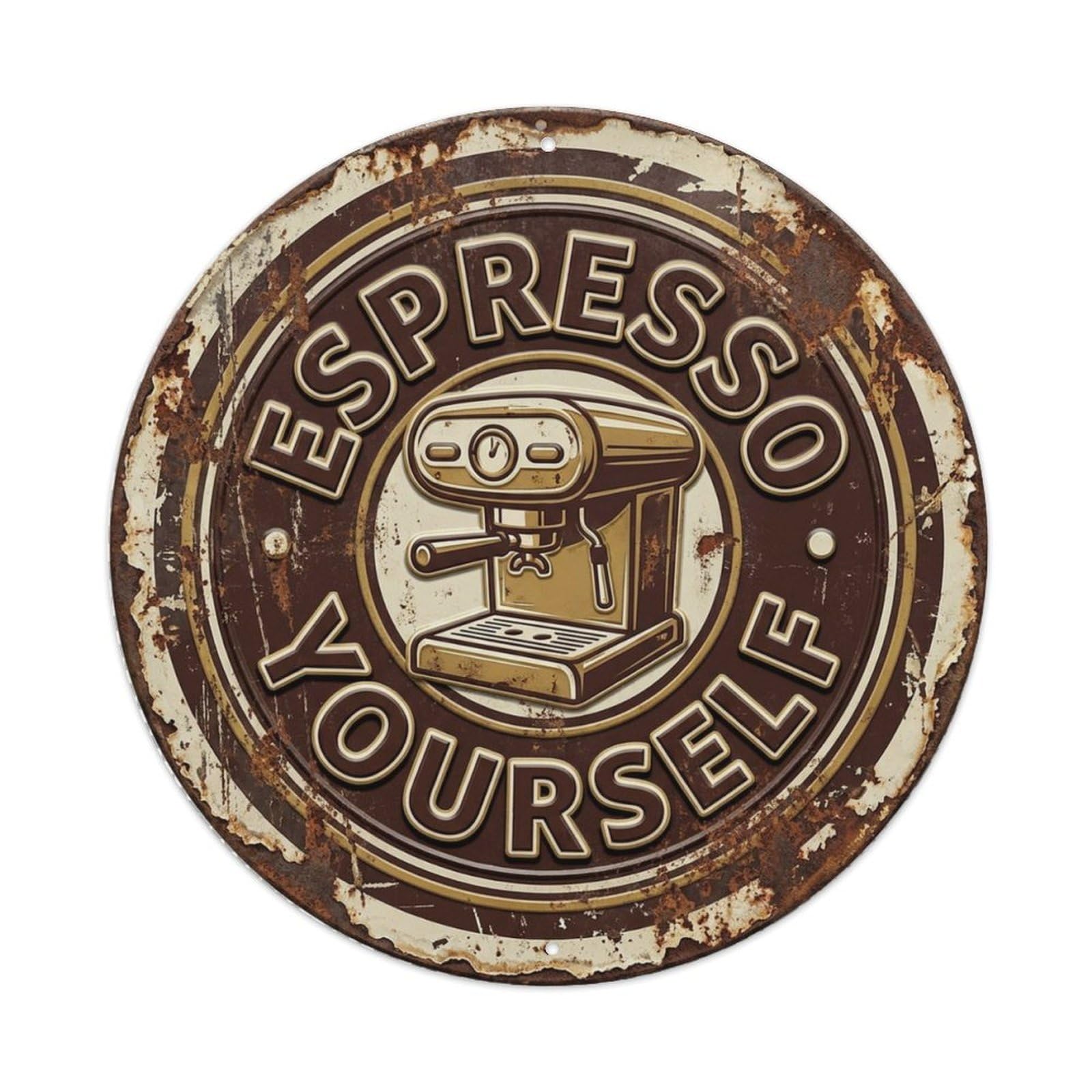Espresso Yourself Nostalgic Hanging Ornament Retro Slogans Vintage Metal Tin Sign Plaque Wall Decor for Cafe, Club, Garden Round Metal Poster 8x8Inch
