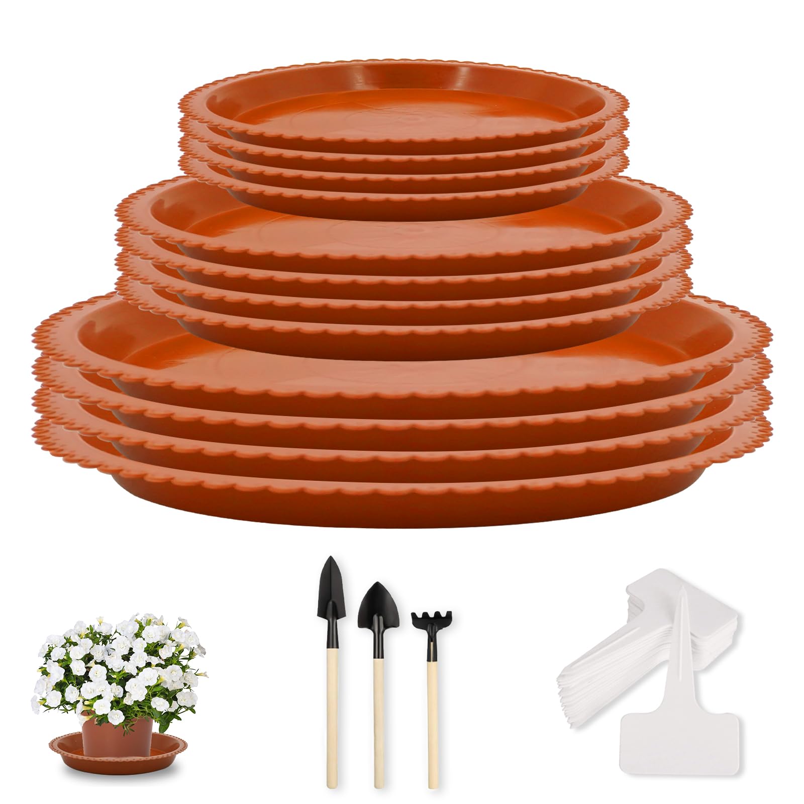 Juego 5 Platos Para Macetas 28 Cm - PP Resistente, Antigoteo, Para Interior Y Exterior