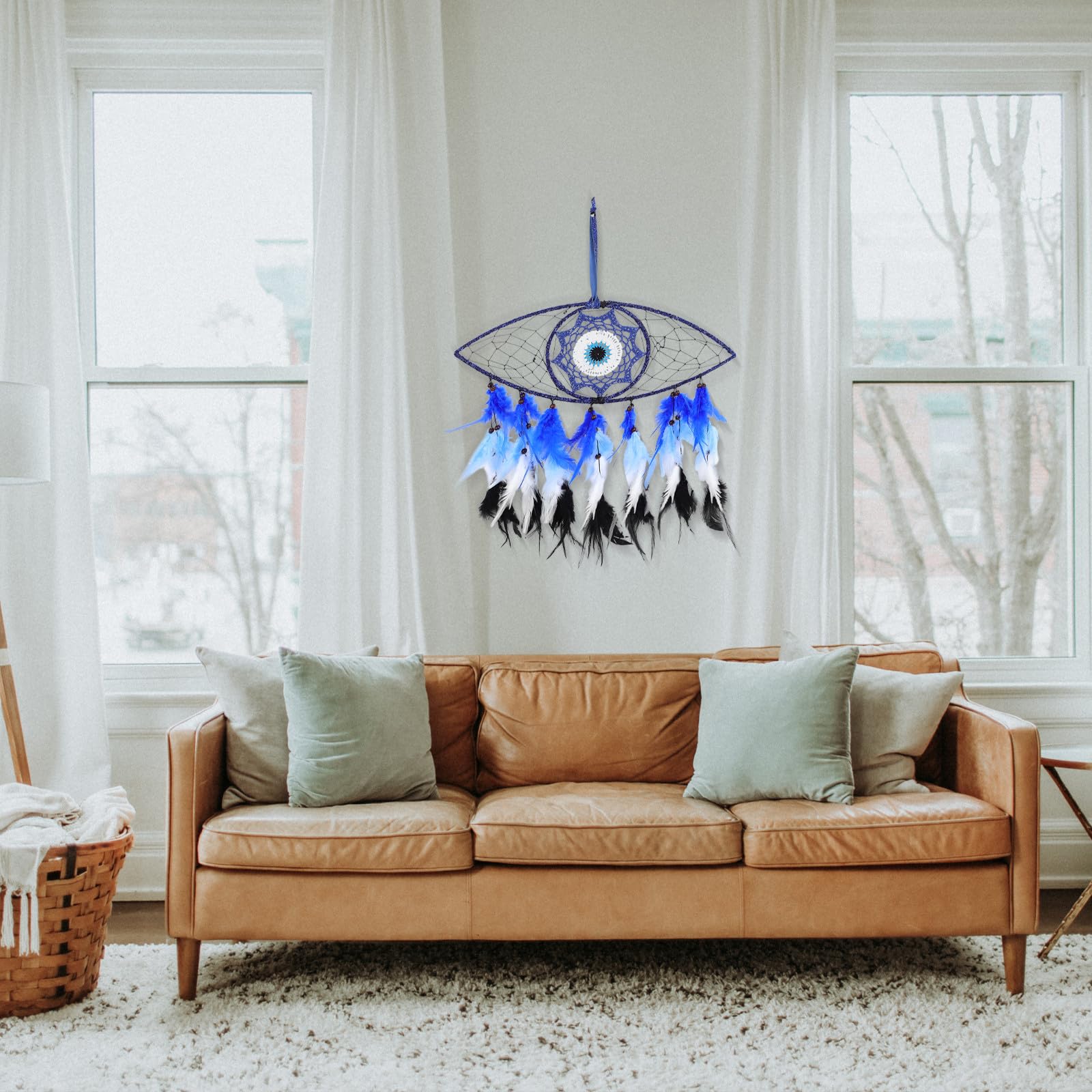 OSALADI 4 Stück Handgefertigter Traumfänger mit Bösem Blick und Federn Elegante Wanddekoration fürs Schlafzimmer Beweglich und Aufhängen Geeignet