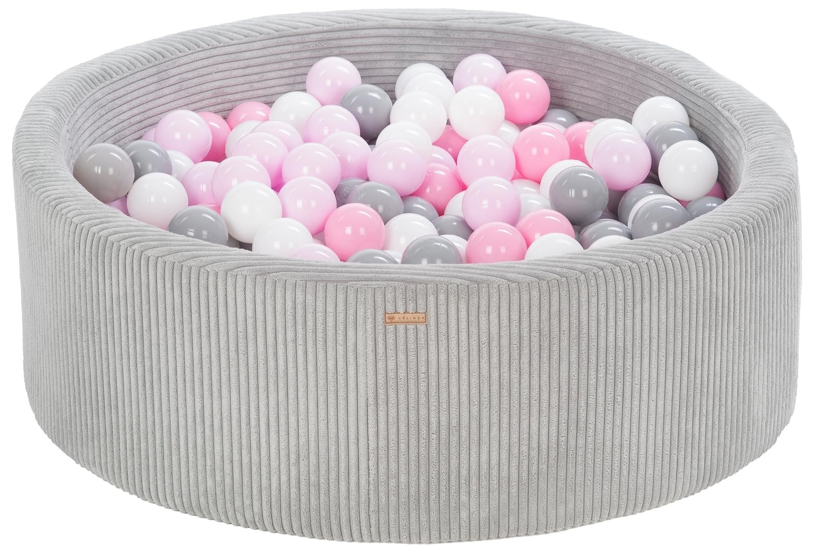 Piscina con 300 Palline Colorate Rotonda 90cm Velluto a Coste Bambino Gioco (Colore Piscina/Palline: Grigio/Bianco, Grigio, Rosa Chiaro, Rosa (Pastello))