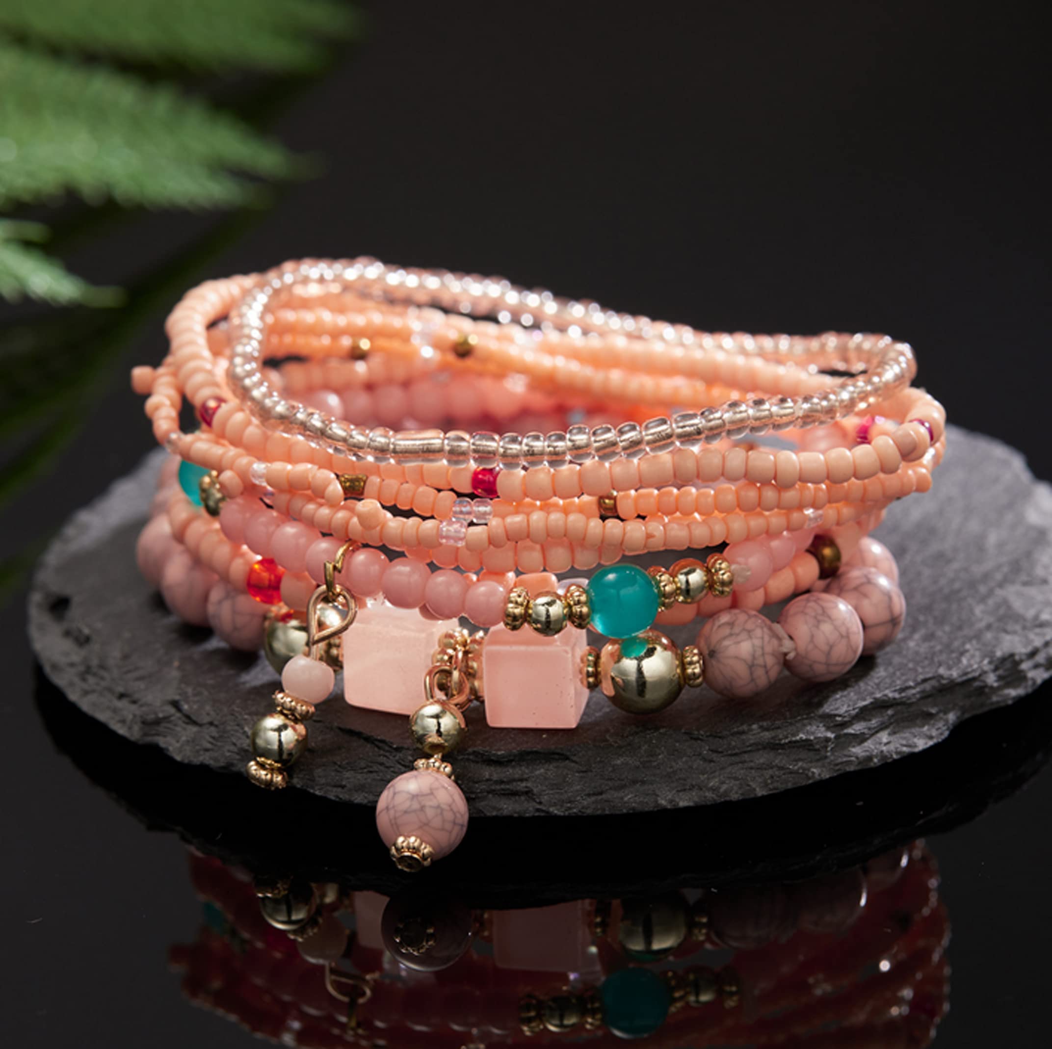 CFWSHJ Bracciale Elasticizzato con Perline Multistrato da Donna Braccialetti con Perline impilabili Bohemien Bracciale con Perline Elasticizzate Boho