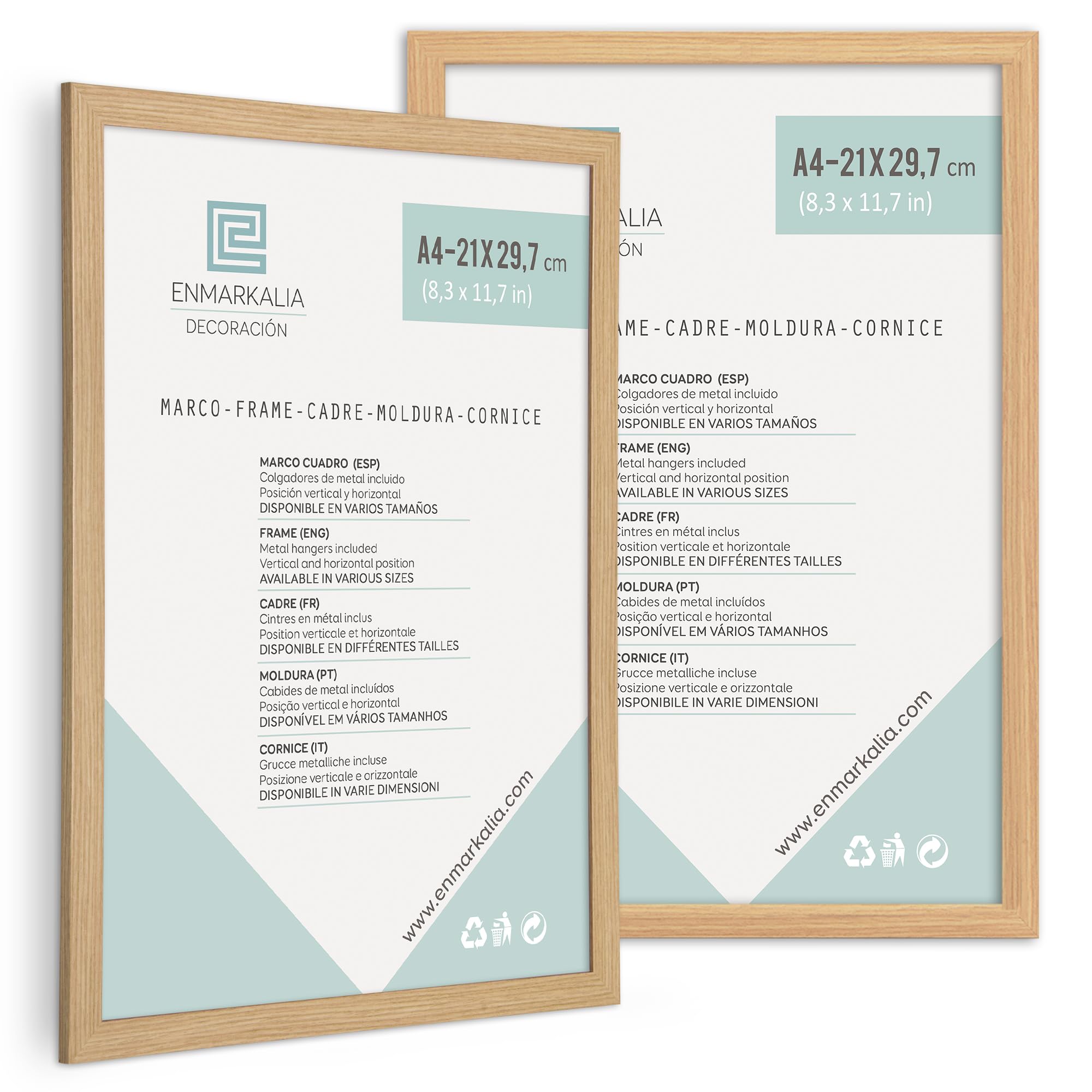 Enmarkalia Set de 2 Marcos A4 (21 x 29,7 cm) - color Madera (moldura de 30x15 mm) X2 Uds.