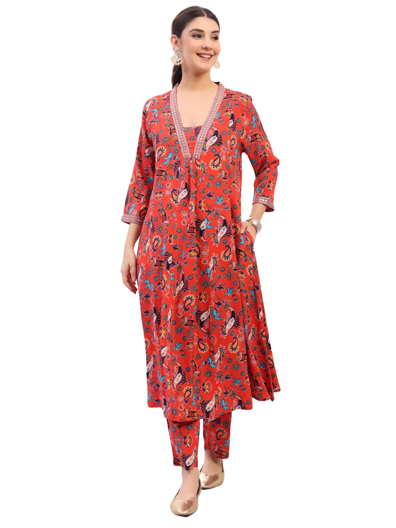 zelena Embroidered Zip Feeding Kurta Pant Set | Rayon Maternity & Nursing Kurti with Pants, Concealed Zip Access & Pocket | Pregnancy & Postpartum Friendly-picture-4