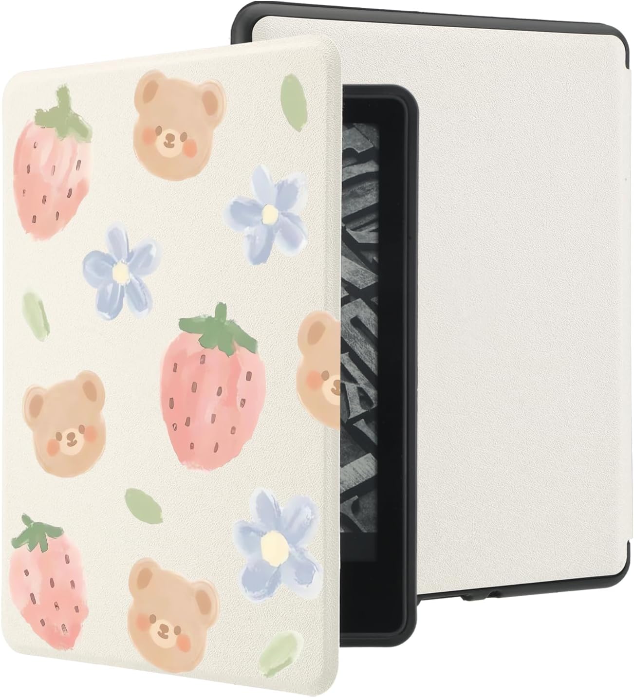 Cute Bear Case Case for Basic Kindle 11th Generation (2024/2022 Release) 6 Inch with Hand Strap Premium PU Leather Smart White Protective Folio Cover with Auto Sleep/Wake