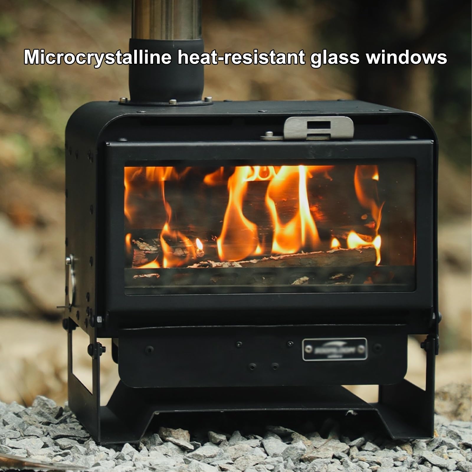 Stufa a Legna da Campeggio Materiale in Acciaio Al Carbonio Vetro Microcristallino Mini Stufa a Legna Portatile Bordi Arrotondati Adatto per Campeggio e Tende