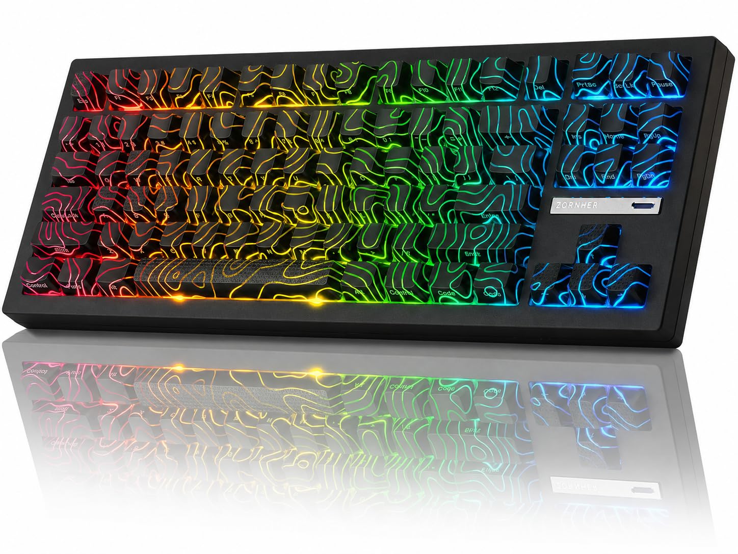 ZORNHER ZH870 Wireless Gaming Mechanical Keyboard,80% Black Custom Creamy Sound Keyboard with Lighted Up Black Topographic Keycaps,Creamy Sounding Linear Switches,Hot-Swappable,RGB Backlit
