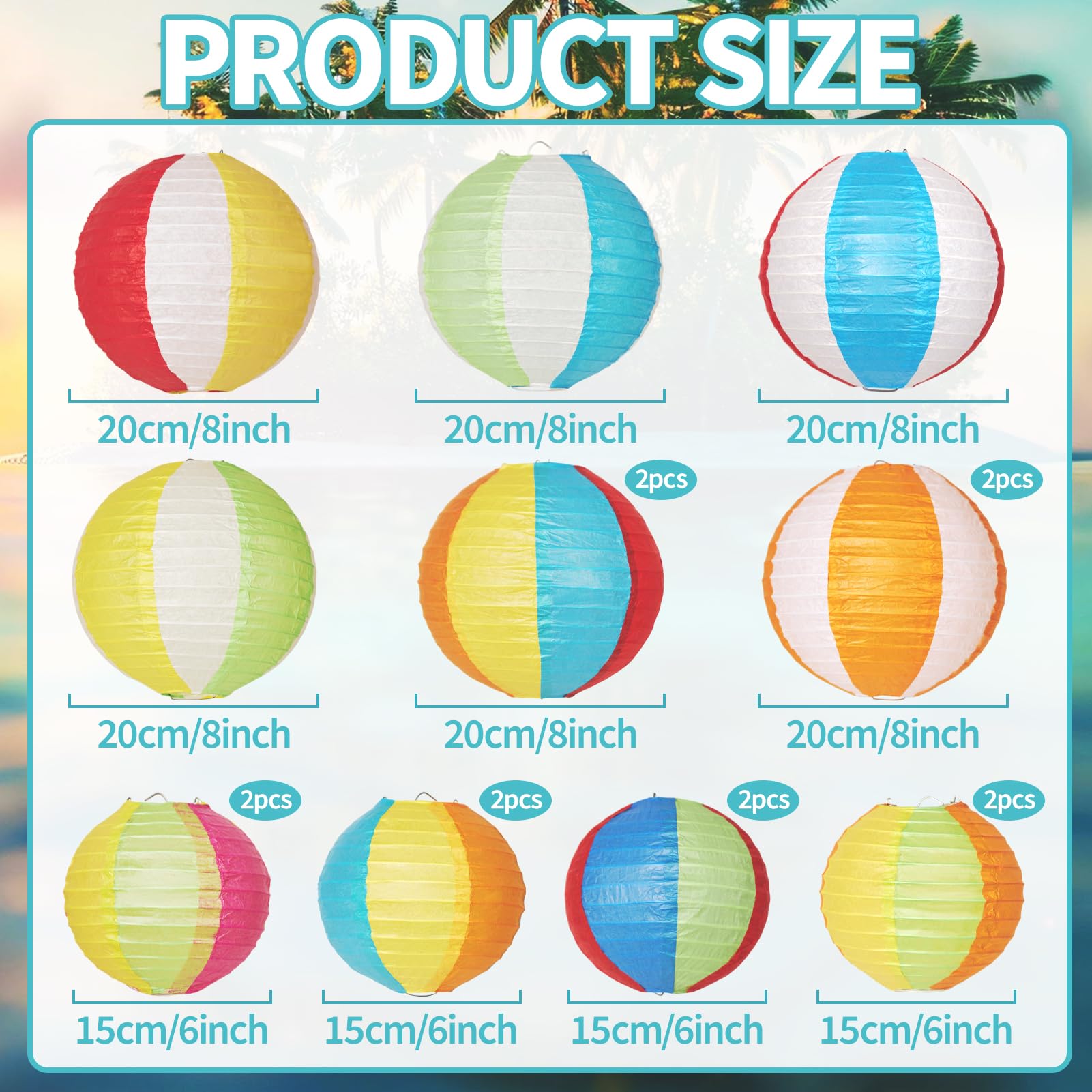 Easy Joy 16PCS Pool Party Decorations, Summer Beach Ball Paper Lanterns, Colorful Luau Themed Round Hanging Decorations, for Home, Office, Room, Outdoor, Birthday, Classroom, Party Supplies