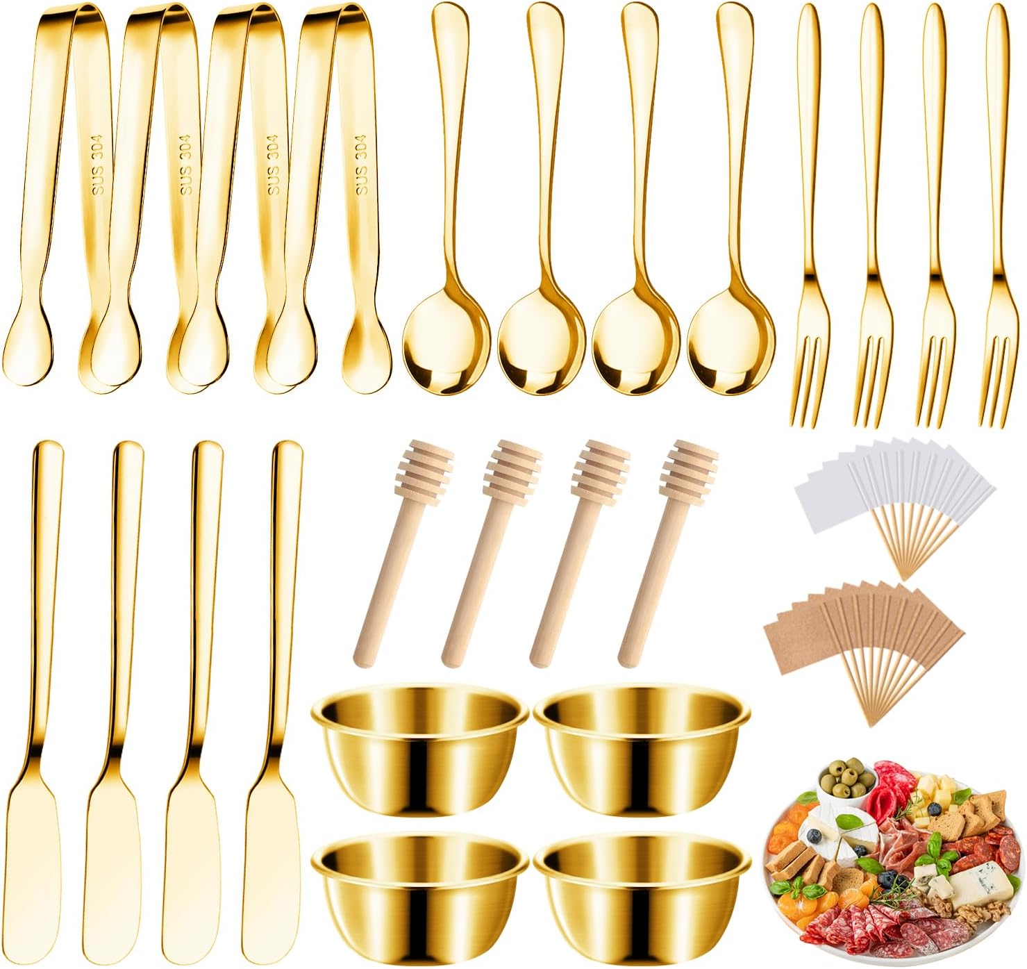Cheese Butter Spreader Knives Set Charcuterie Board Accessories Stainless Steel Spreader Knives Forks Spoons Mini Serving Tongs Small Dipping Bowls Toothpick Flags Utensils for Pastry Making Cheese Butter Spreader Knives Set Charcuterie Board Accessories Stainless Steel Spreader Knives Forks Spoons Mini Serving Tongs Small Dipping Bowls Toothpick Flags Utensils for Pastry Making