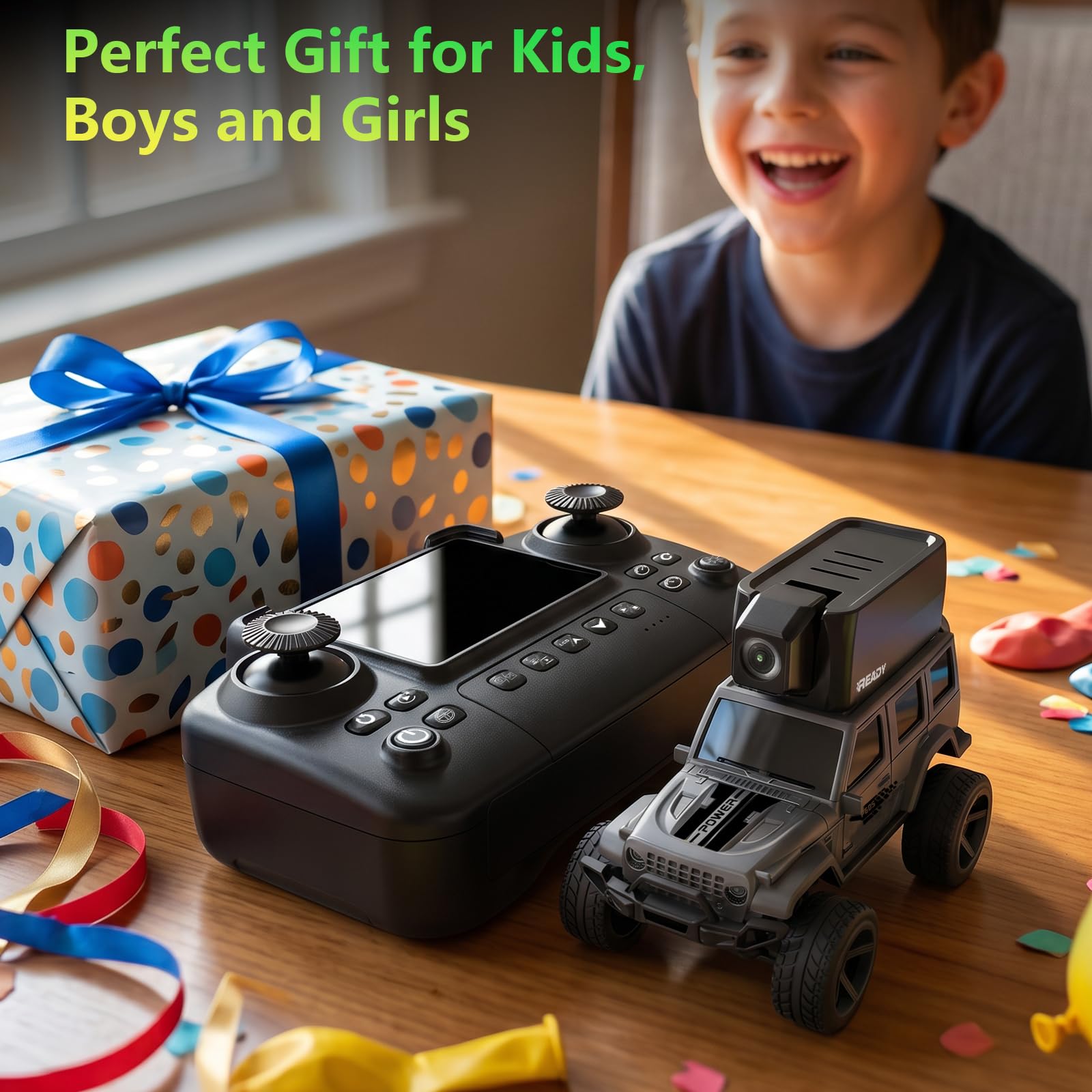 1/64 für Kinder Wiederaufladbares FPV-RC-Auto mit Kamera,2.4GHz LCD-Display | Magnetische 45°Kamera, Live Video per App,2 Geschwindigkeiten,2.4 GHz,LCD-Bildschirm – Geschenk für Kinder 6–12 Jahre