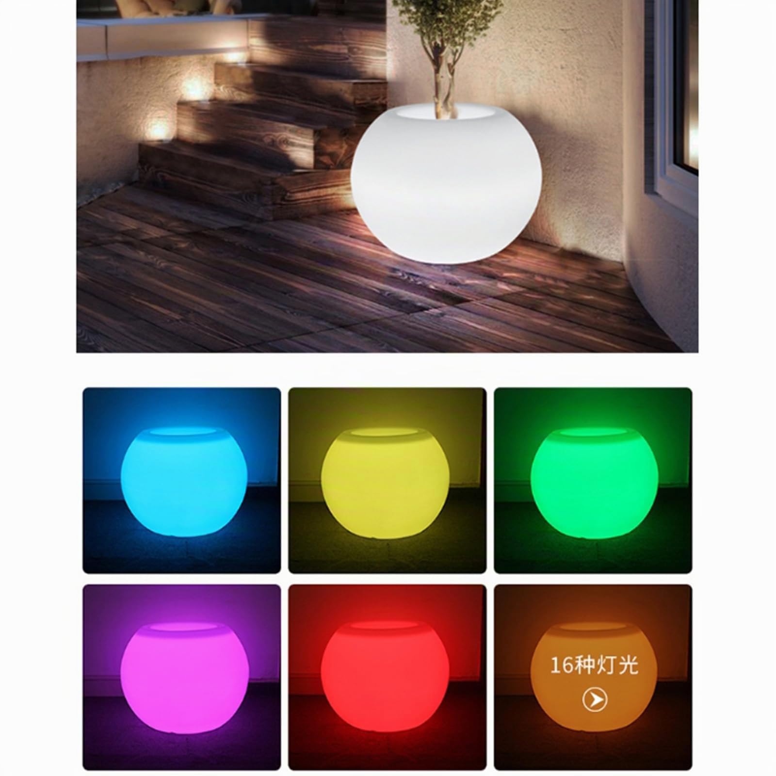 Générique Pot de Fleur LED Rechargeable avec Télécommande – Pot Lumineux Étanche 16 Couleurs pour Intérieur Extérieur, Déco Jardin Balcon Terrasse, Alternative au Pot Solaire,One Size,White