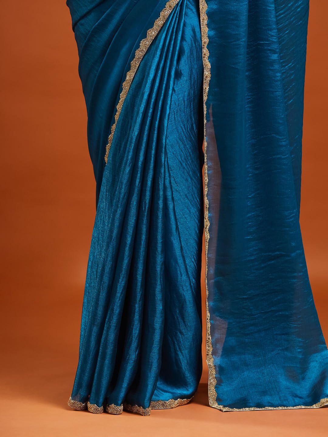 LOROFY Women's Two Tone Fendy Chiffon Saree (Rama) - Image 5 thumbnail