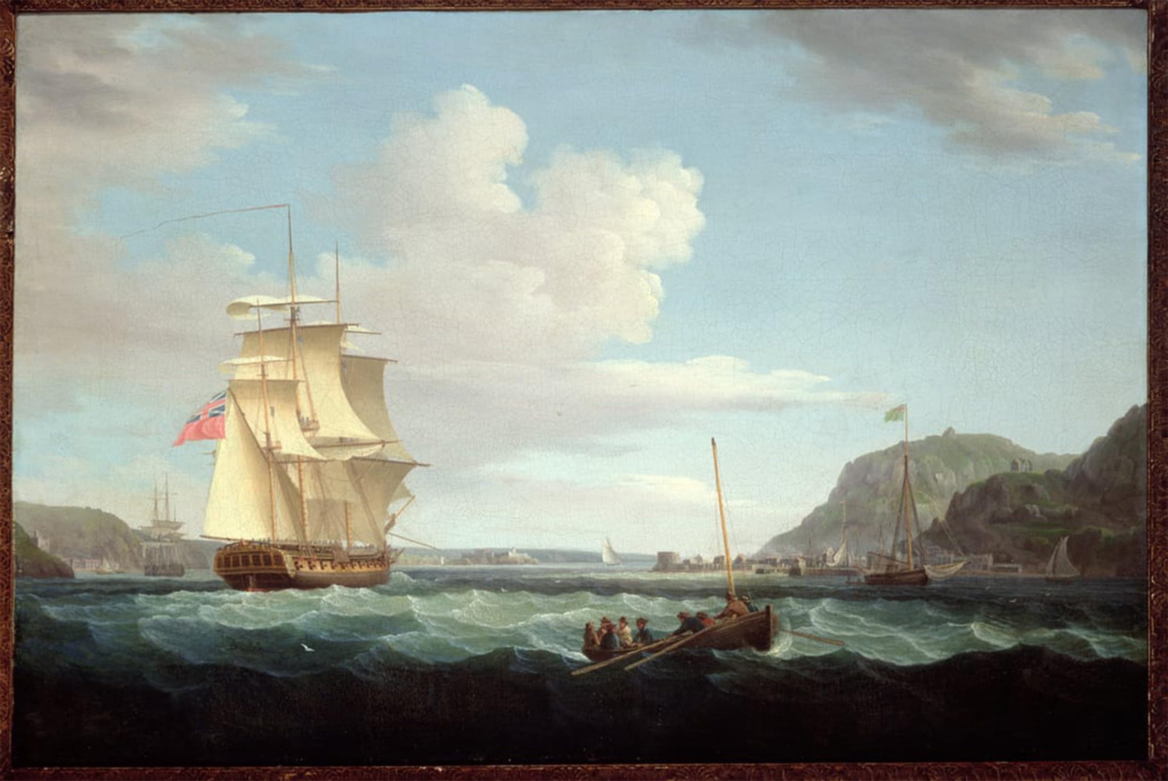 POSTERIIk Vintage Print Pop Art Landscape Artwork a British Frigate with a Longboat off the Headland of Gallows Hill by Whitcombe Art Prints for Office Home Decor 60x90cm