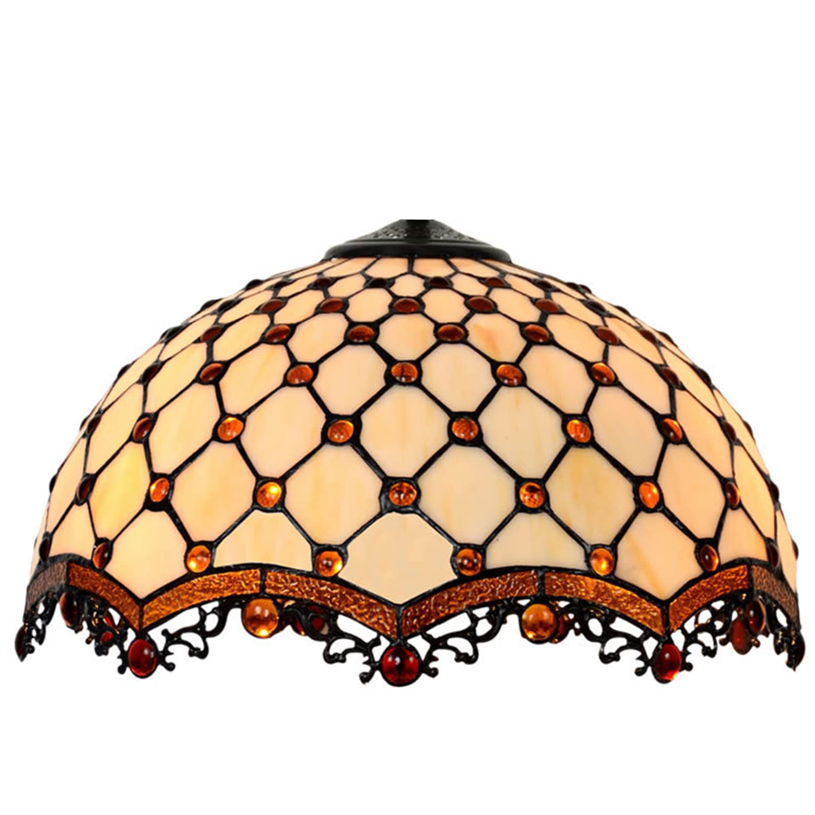 SaryEdge Tiffany Lamp Shade Replacement Only Stained Glass Crystal Pear Bead Lampshade Accessories Fit for Table Lamps, Floor Lamp, Ceiling Fixture, Pendant Hanging Light, Home Office ，16inch