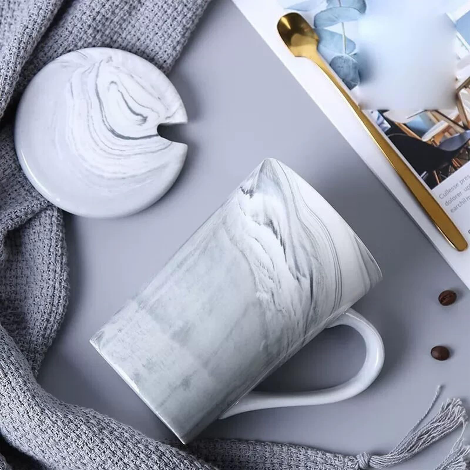 1 Pack Marble-Patterned Ceramic Coffee Cup Gift Box Set, Suitable for Coffee, Tea, Milk Mug, Birthday, Valentine's Day and Anniversary Engagement Wedding Gifts 14 Oz (Grey)
